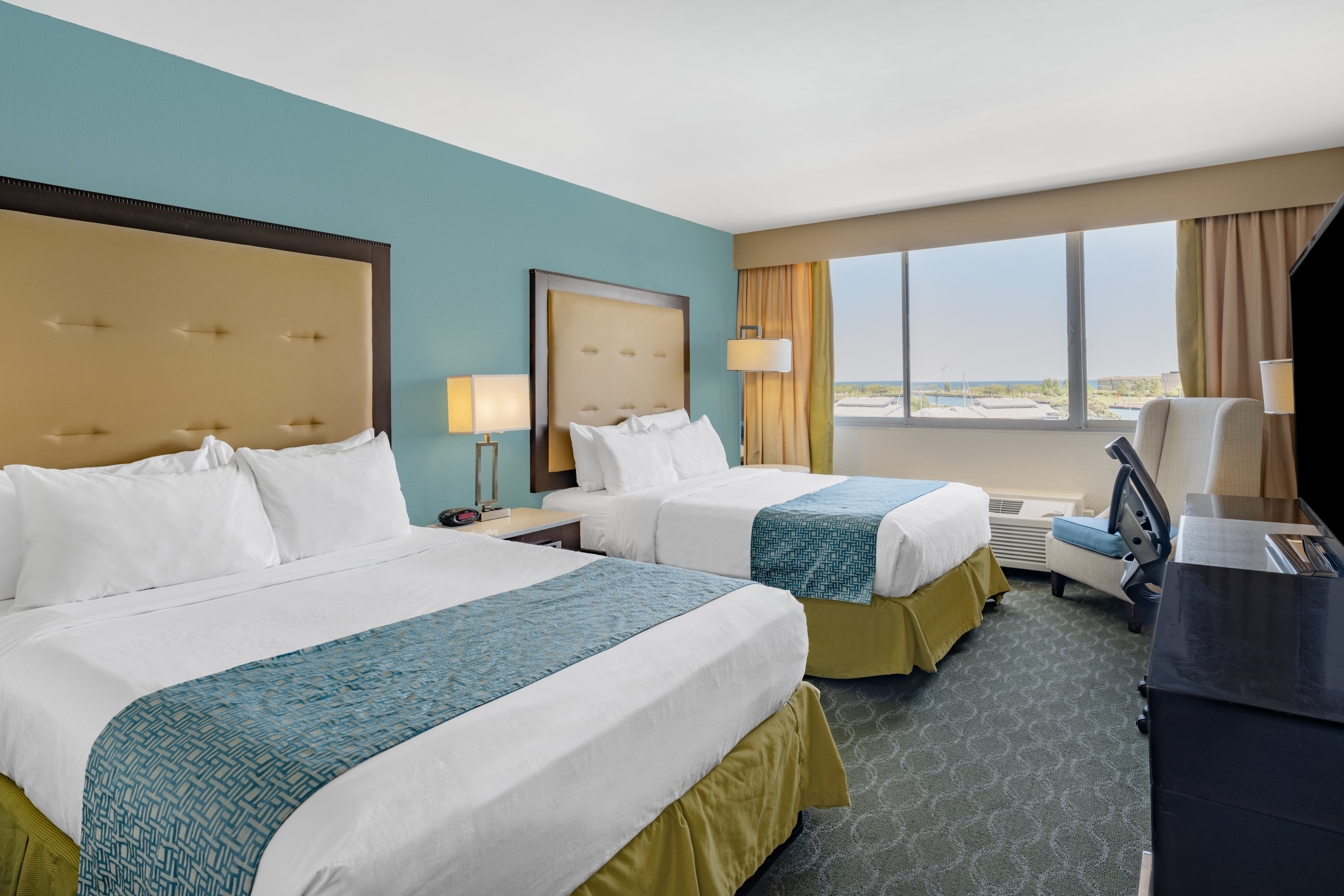 Guest room at the Wyndham Garden Kenosha Harborside in Kenosha, Wisconsin