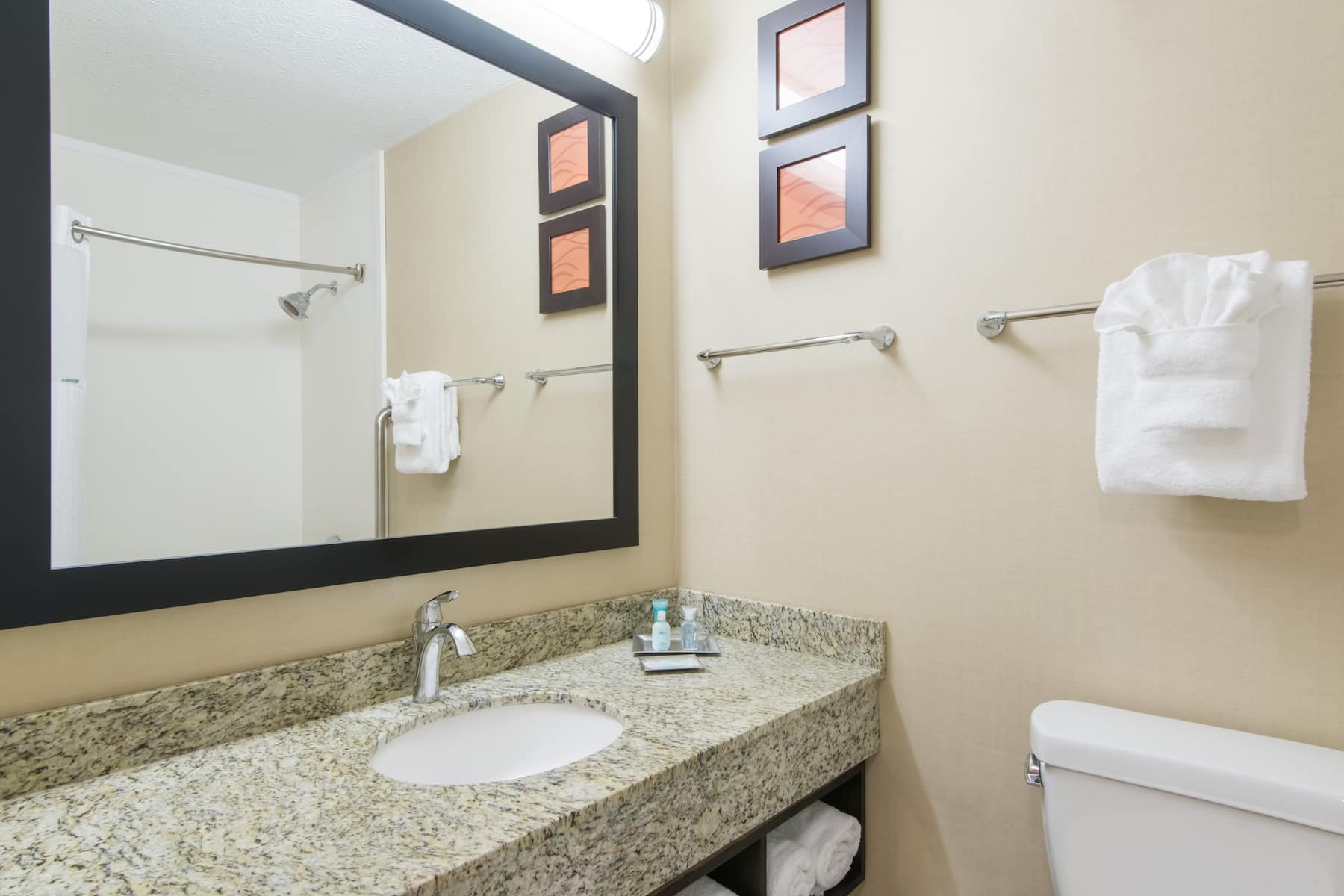 Guest room bath at the Wyndham Garden Cross Lanes Charleston in Cross Lanes, West Virginia