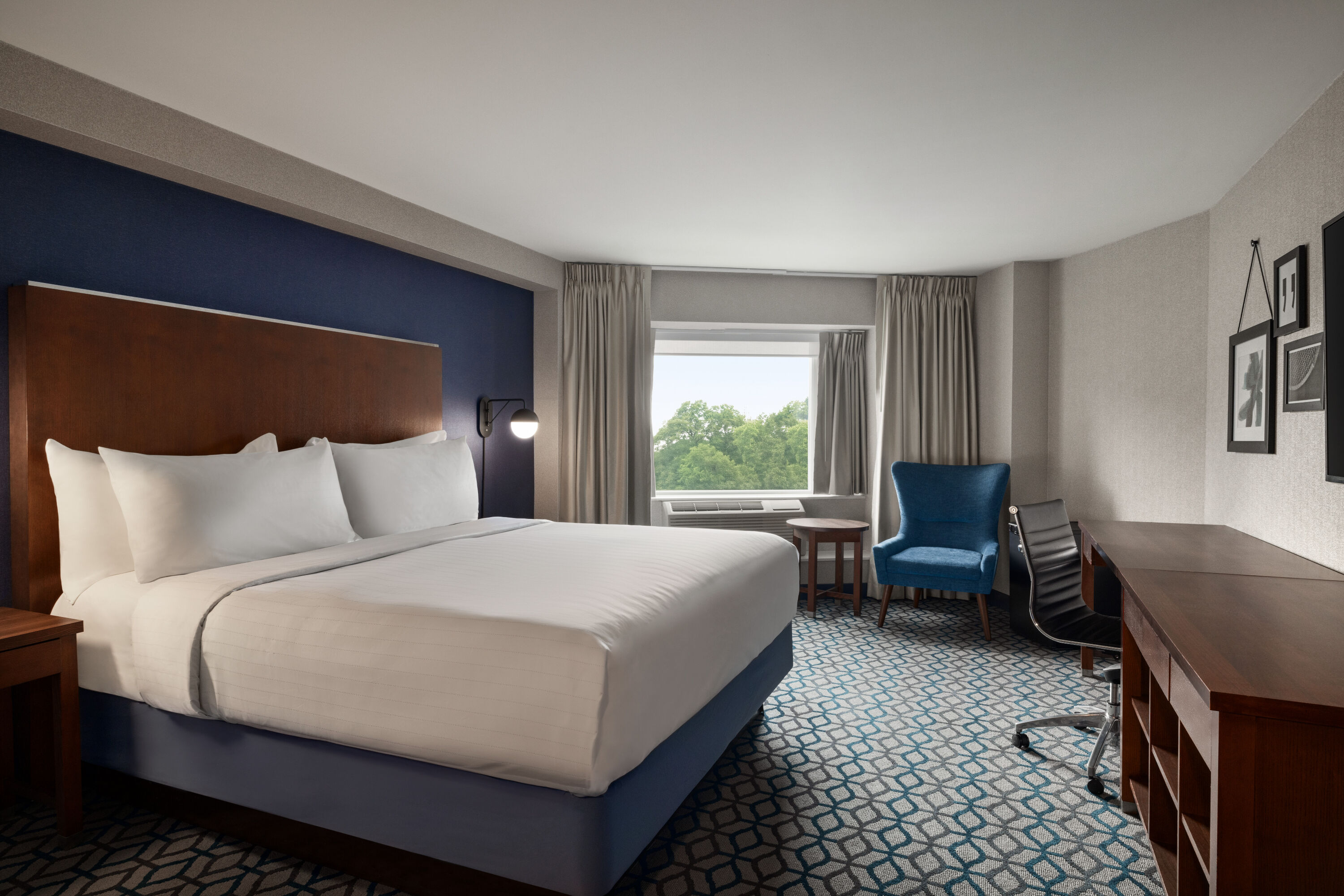 Guest room at the Wyndham Grand Fallsview Hotel in Niagara Falls, Ontario