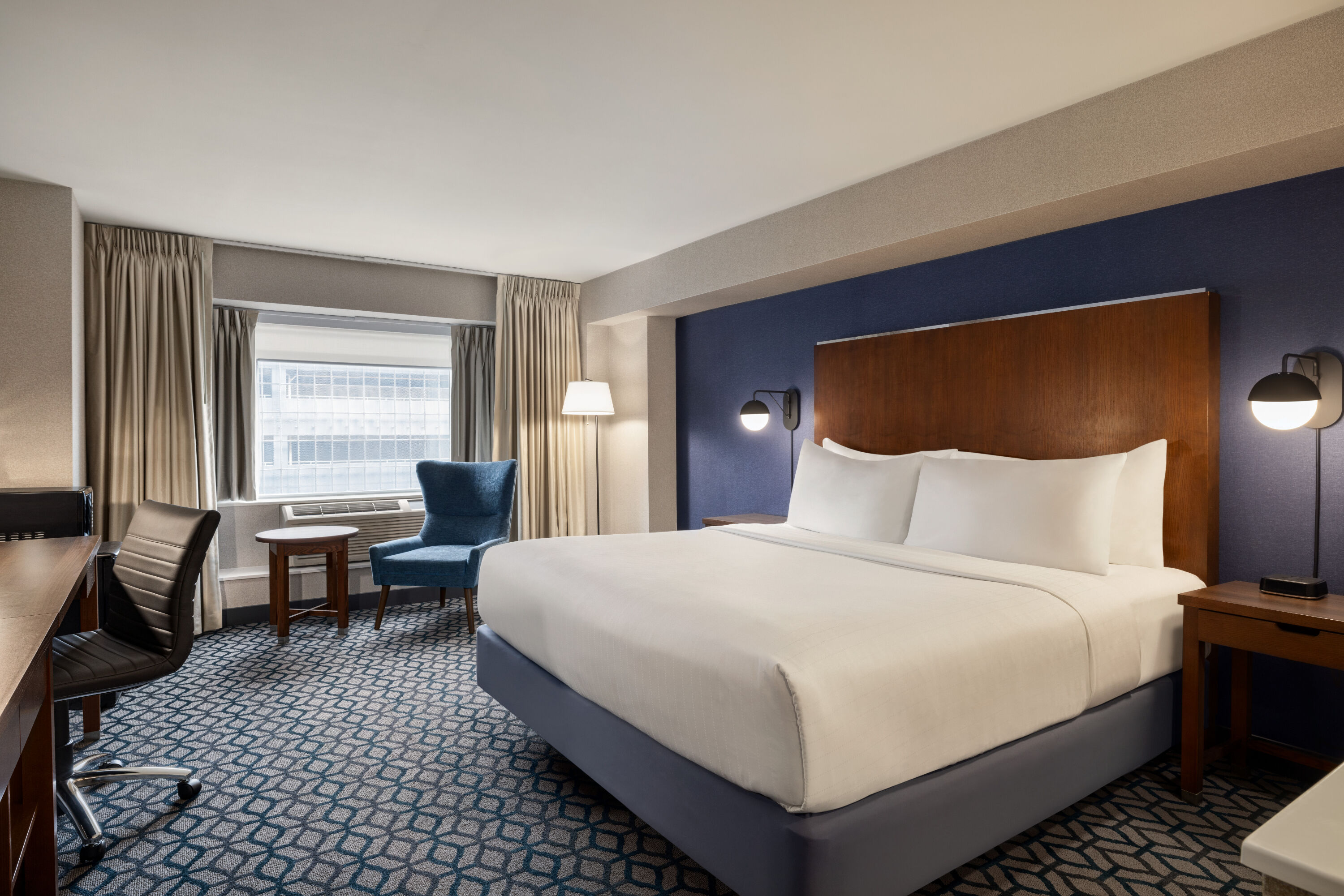 Guest room at the Wyndham Grand Fallsview Hotel in Niagara Falls, Ontario
