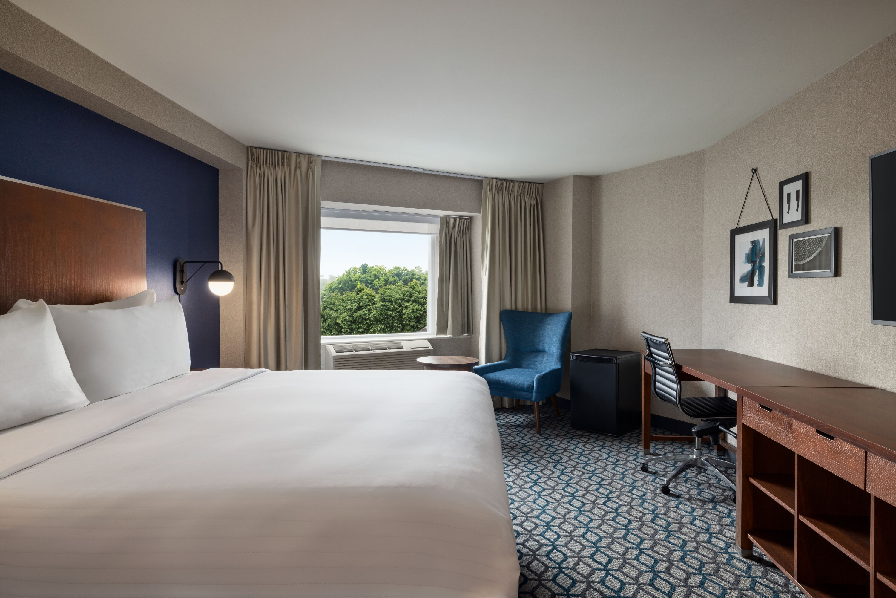 Guest room at the Wyndham Grand Fallsview Hotel in Niagara Falls, Ontario