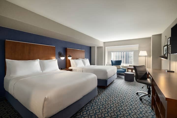 Guest room at the Wyndham Grand Fallsview Hotel in Niagara Falls, Ontario