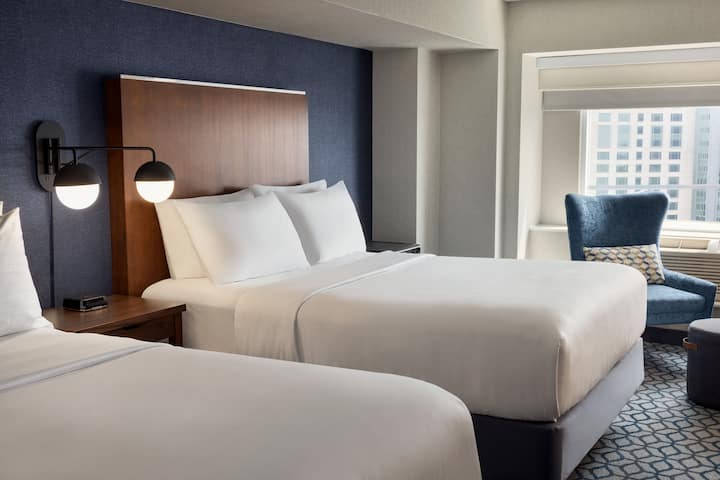 Guest room at the Wyndham Grand Fallsview Hotel in Niagara Falls, Ontario