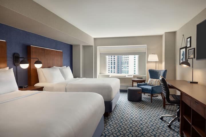 Guest room at the Wyndham Grand Fallsview Hotel in Niagara Falls, Ontario