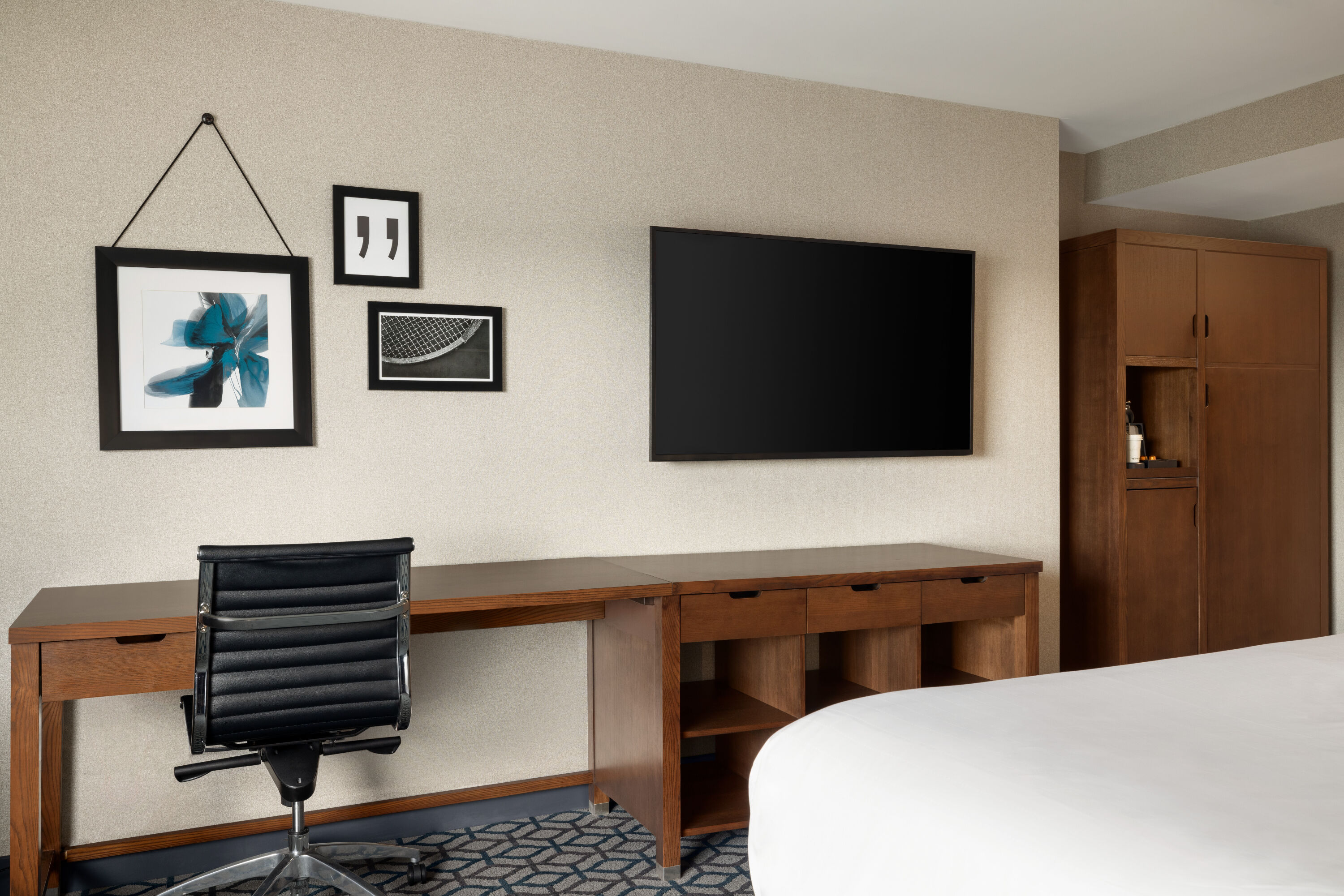 Guest room at the Wyndham Grand Fallsview Hotel in Niagara Falls, Ontario