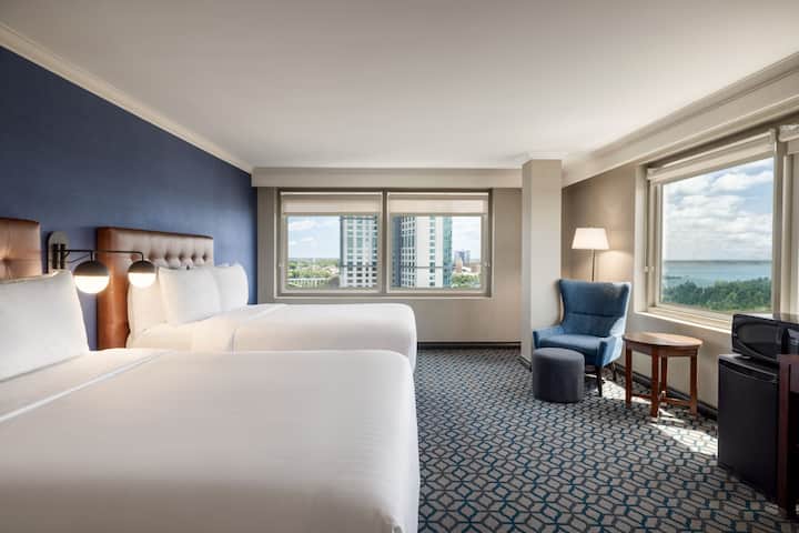 Guest room at the Wyndham Grand Fallsview Hotel in Niagara Falls, Ontario