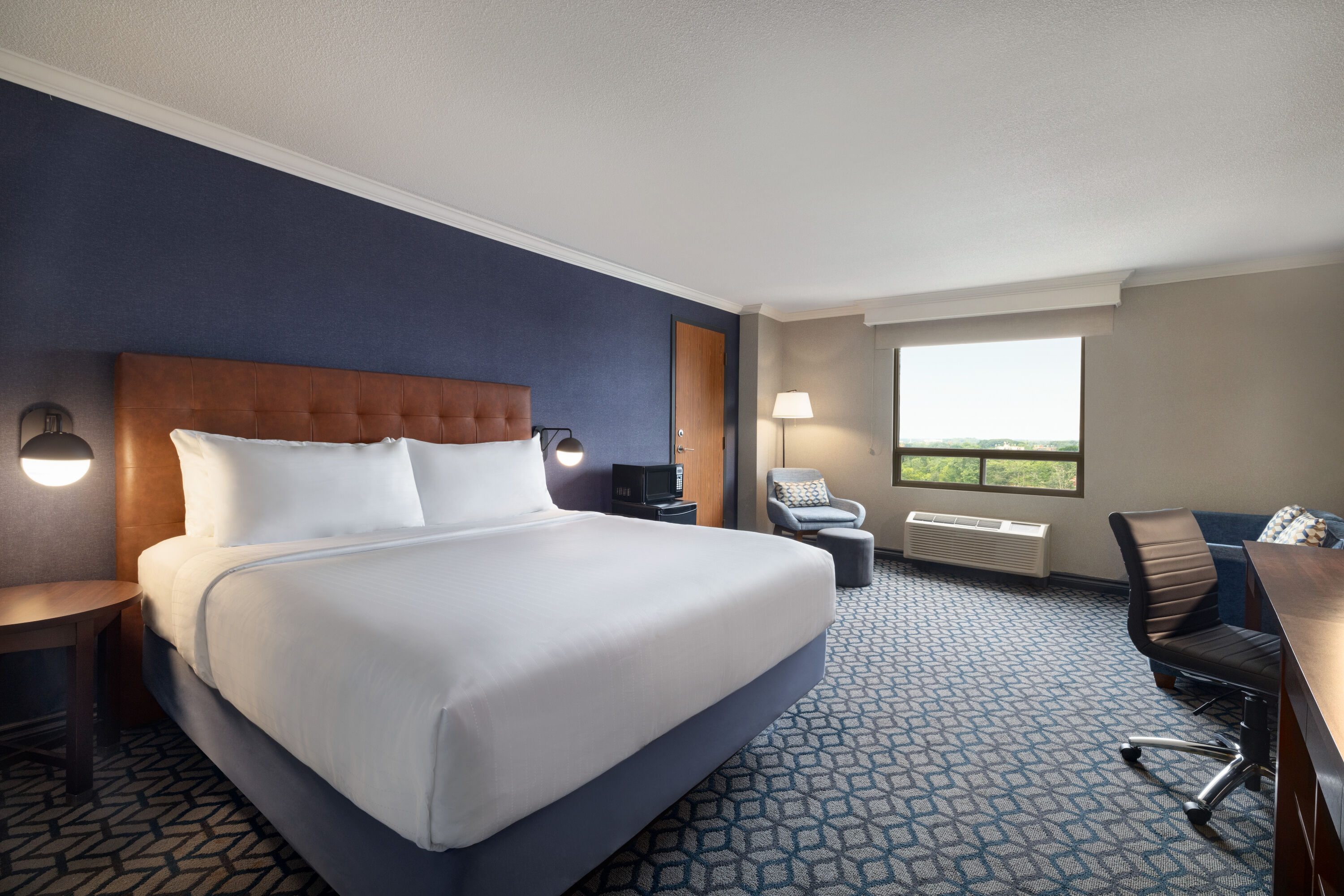 Guest room at the Wyndham Grand Fallsview Hotel in Niagara Falls, Ontario