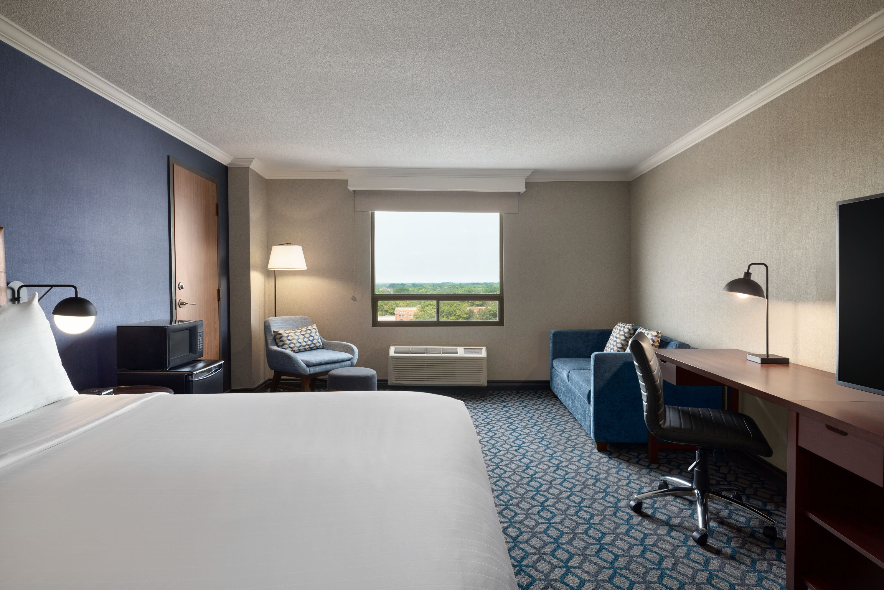 Guest room at the Wyndham Grand Fallsview Hotel in Niagara Falls, Ontario