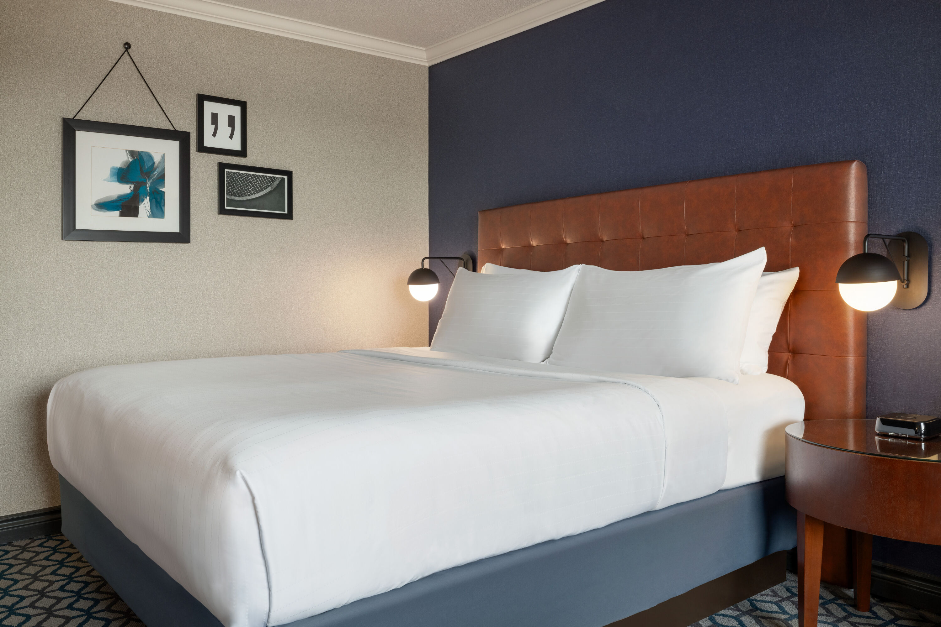 Guest room at the Wyndham Grand Fallsview Hotel in Niagara Falls, Ontario