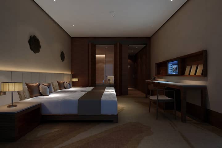 Double bed guest room at the Wyndham Grand Plaza Royale Kaidi in Chuzhou, Other than US/Canada