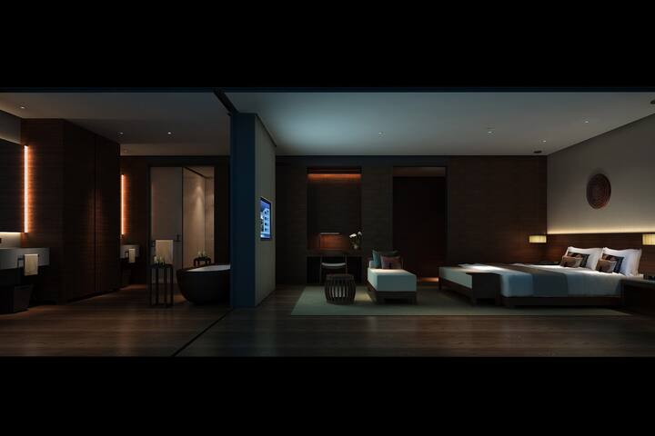 King bed guest room at the Wyndham Grand Plaza Royale Kaidi in Chuzhou, Other than US/Canada