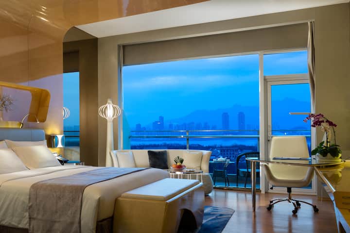 Guest room at the Wyndham Grand Qingdao in Qingdao, Other than US/Canada