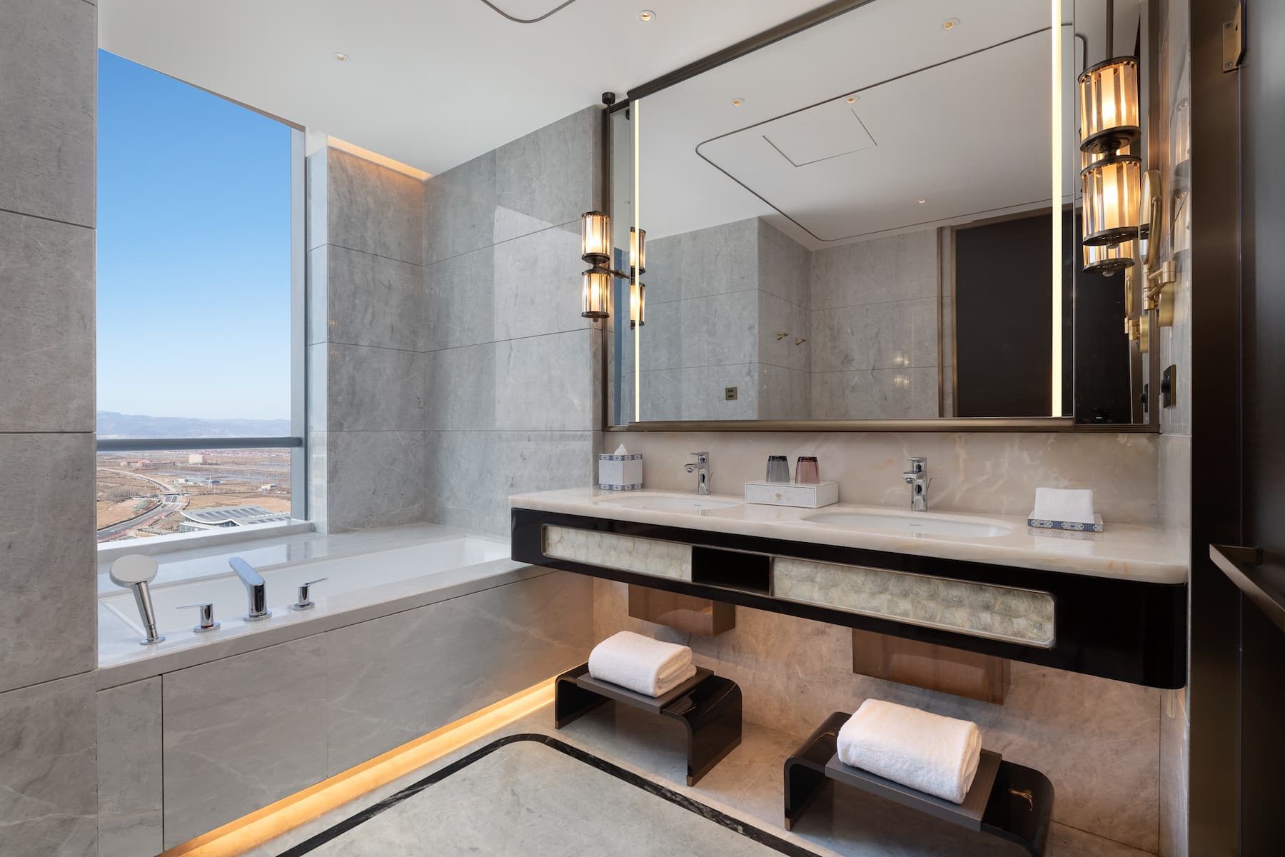 Guest room bath at the Wyndham Grand Shanxi Xiaohe Xincheng in Taiyuan, Other than US/Canada