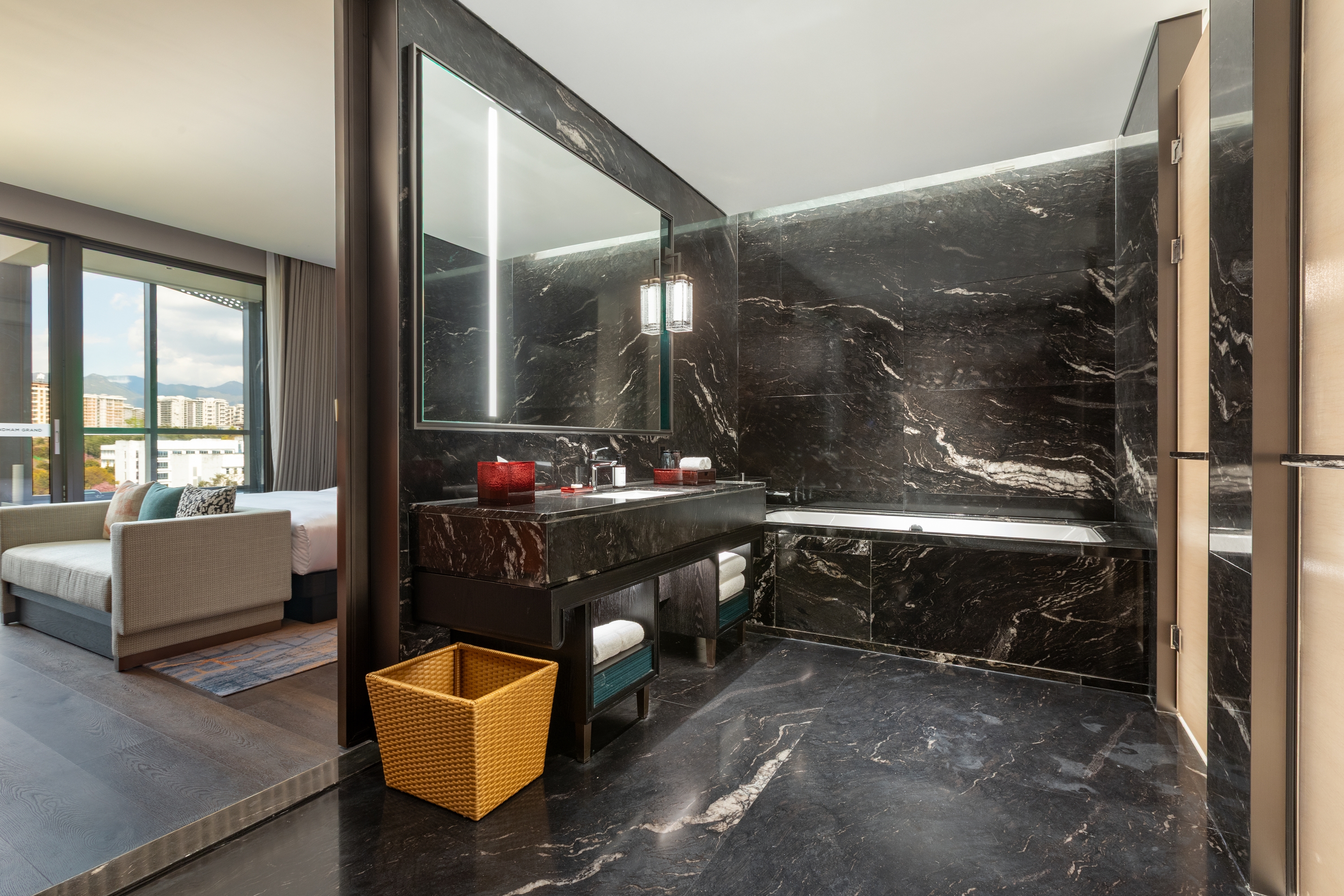 Guest room bath at the Wyndham Grand Tengchong Hot Spring in Tengchong, Other than US/Canada