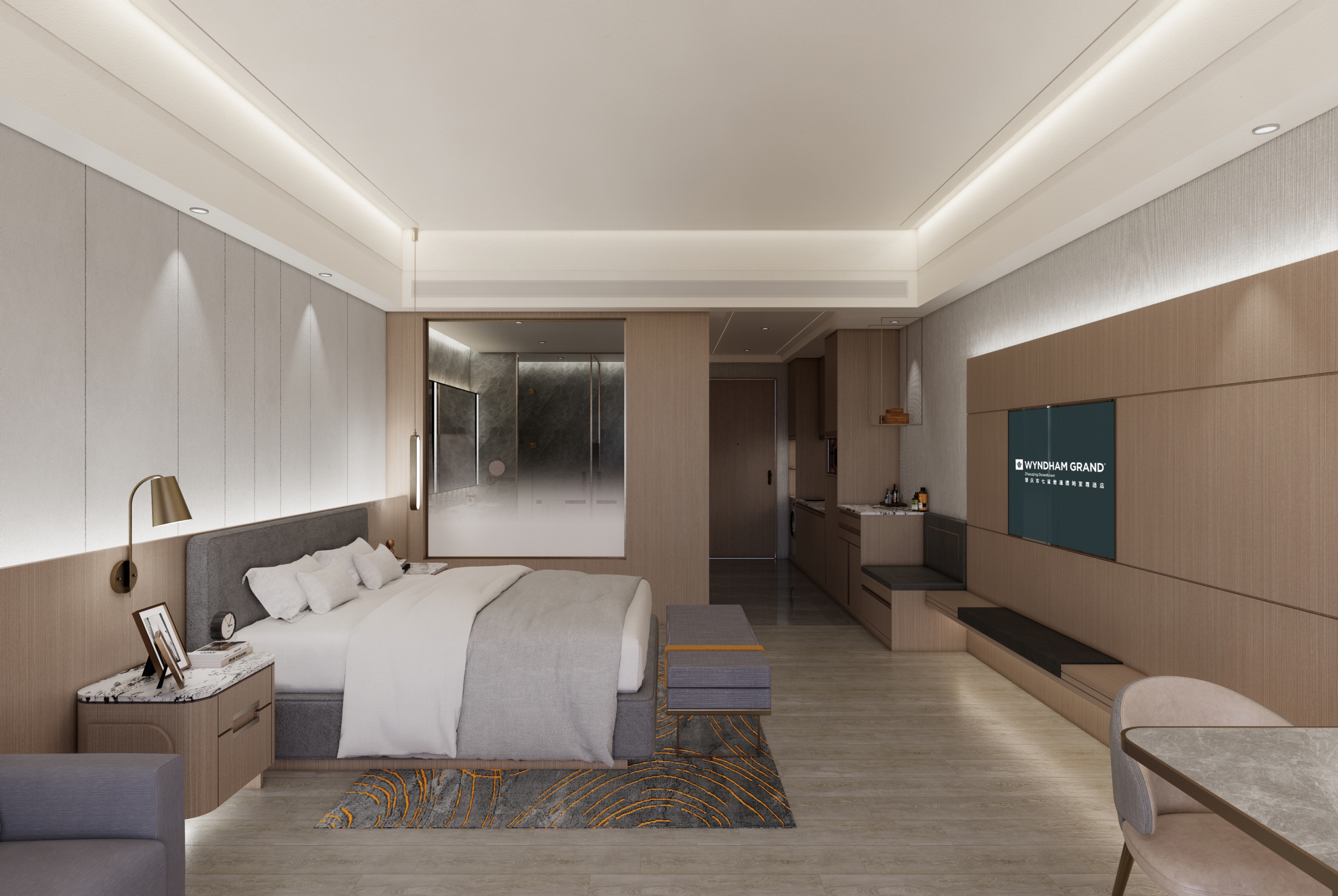 Guest room at the Wyndham Grand Zhaoqing Downtown in Zhaoqing, Other than US/Canada