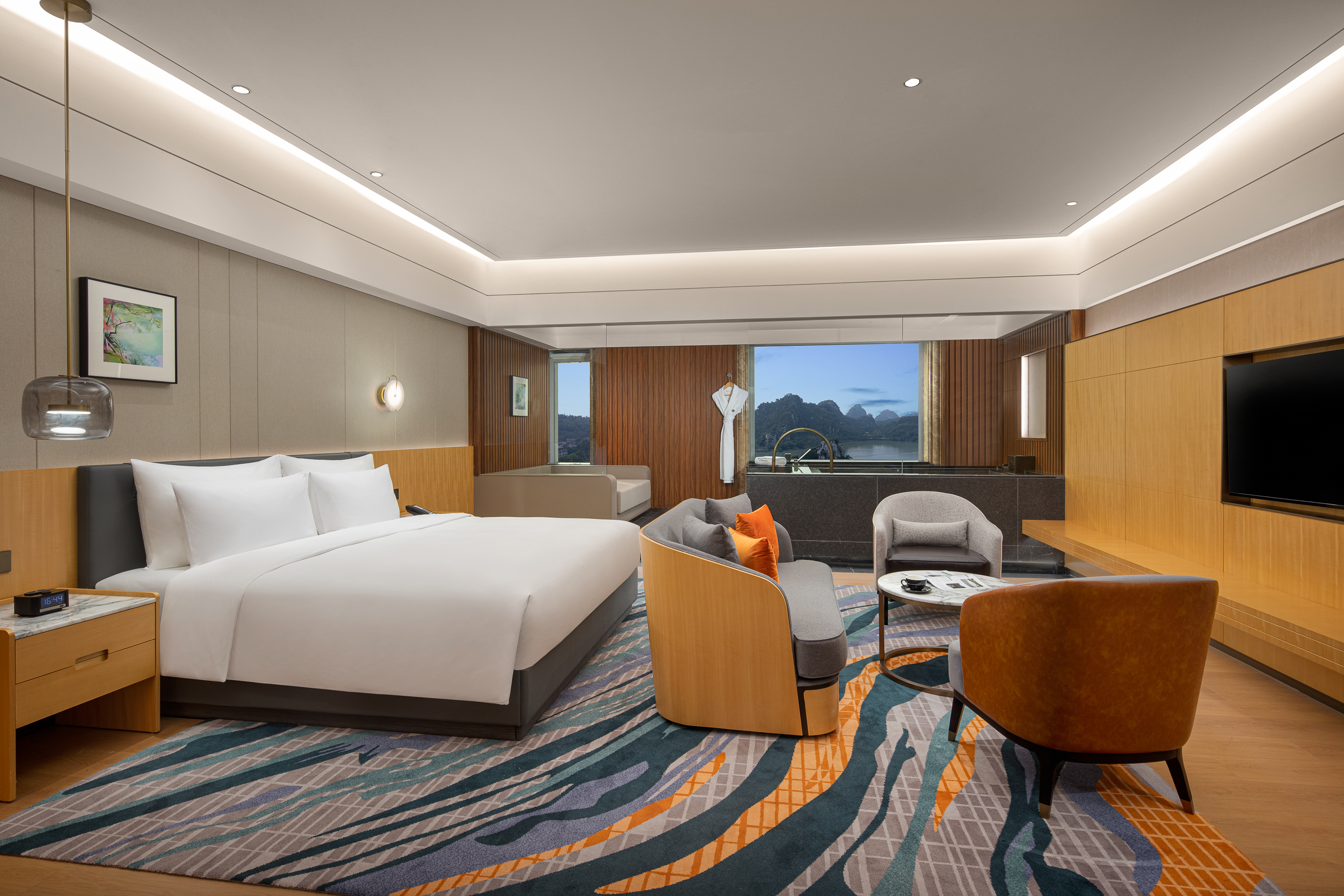 Guest room at the Wyndham Grand Zhaoqing Downtown in Zhaoqing, Other than US/Canada