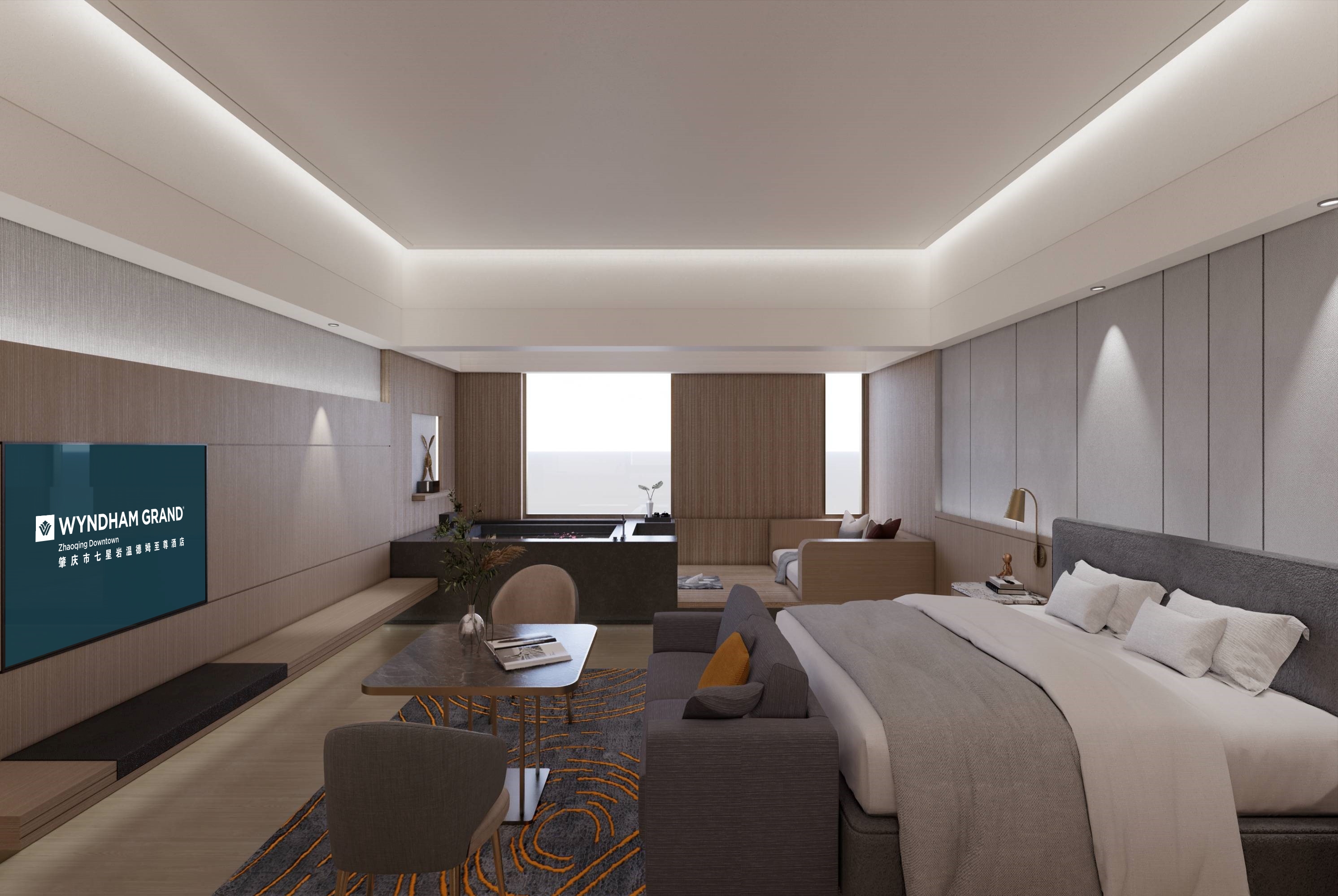 Guest room at the Wyndham Grand Zhaoqing Downtown in Zhaoqing, Other than US/Canada