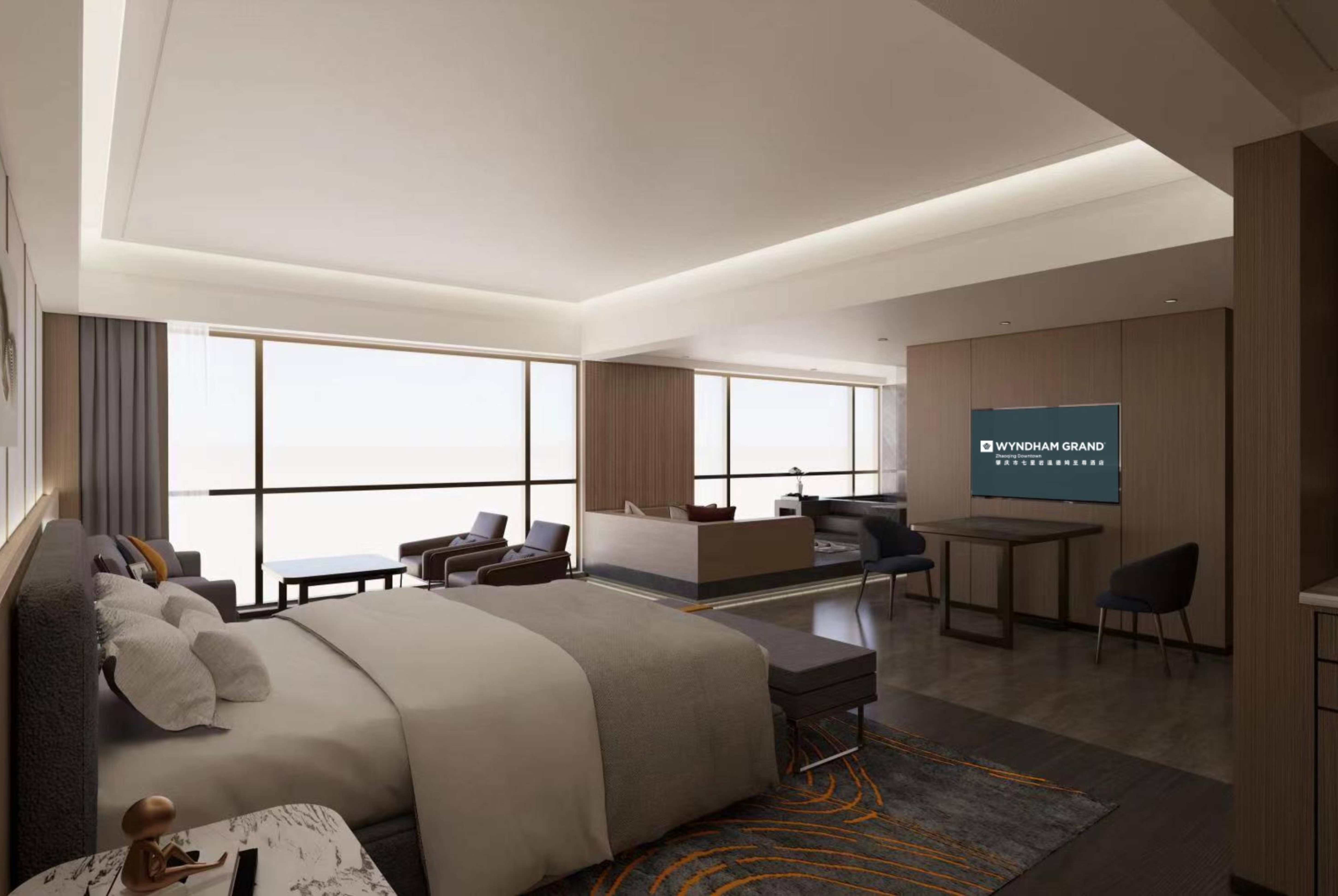 Guest room at the Wyndham Grand Zhaoqing Downtown in Zhaoqing, Other than US/Canada