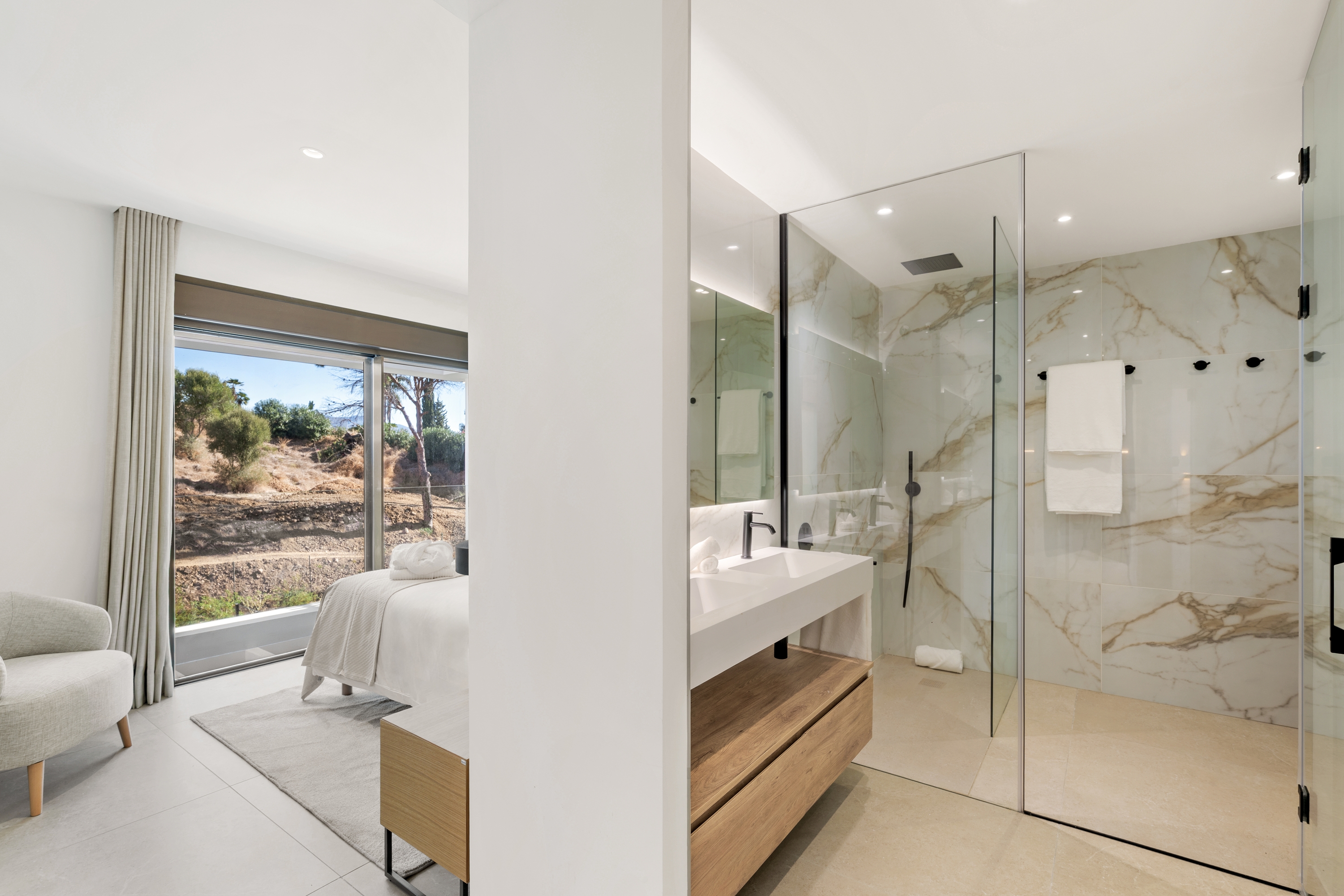 Guest room bath at the Wyndham Grand Residences La Cala Golf Mijas Costa in Malaga, Other than US/Canada