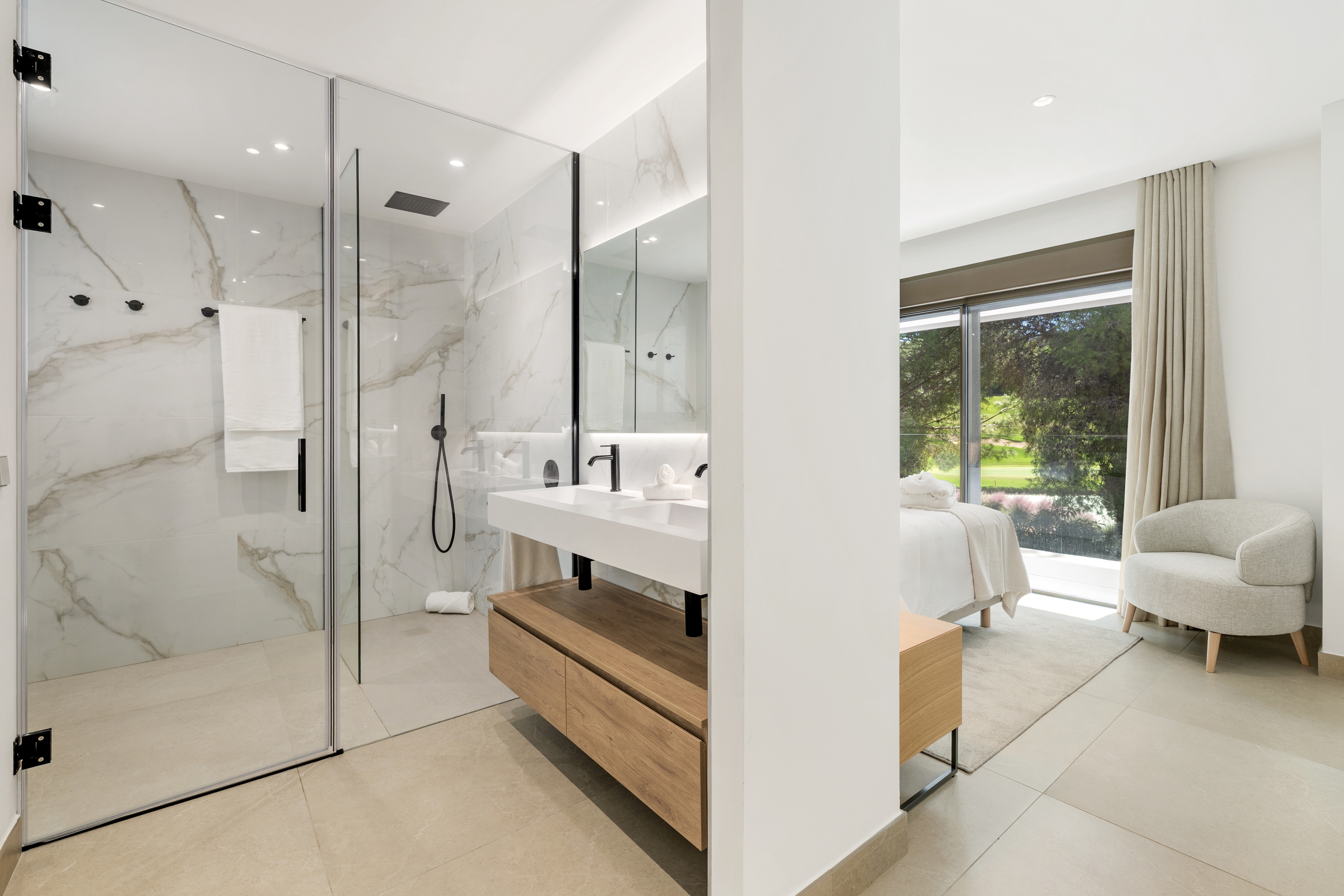 Guest room bath at the Wyndham Grand Residences La Cala Golf Mijas Costa in Malaga, Other than US/Canada