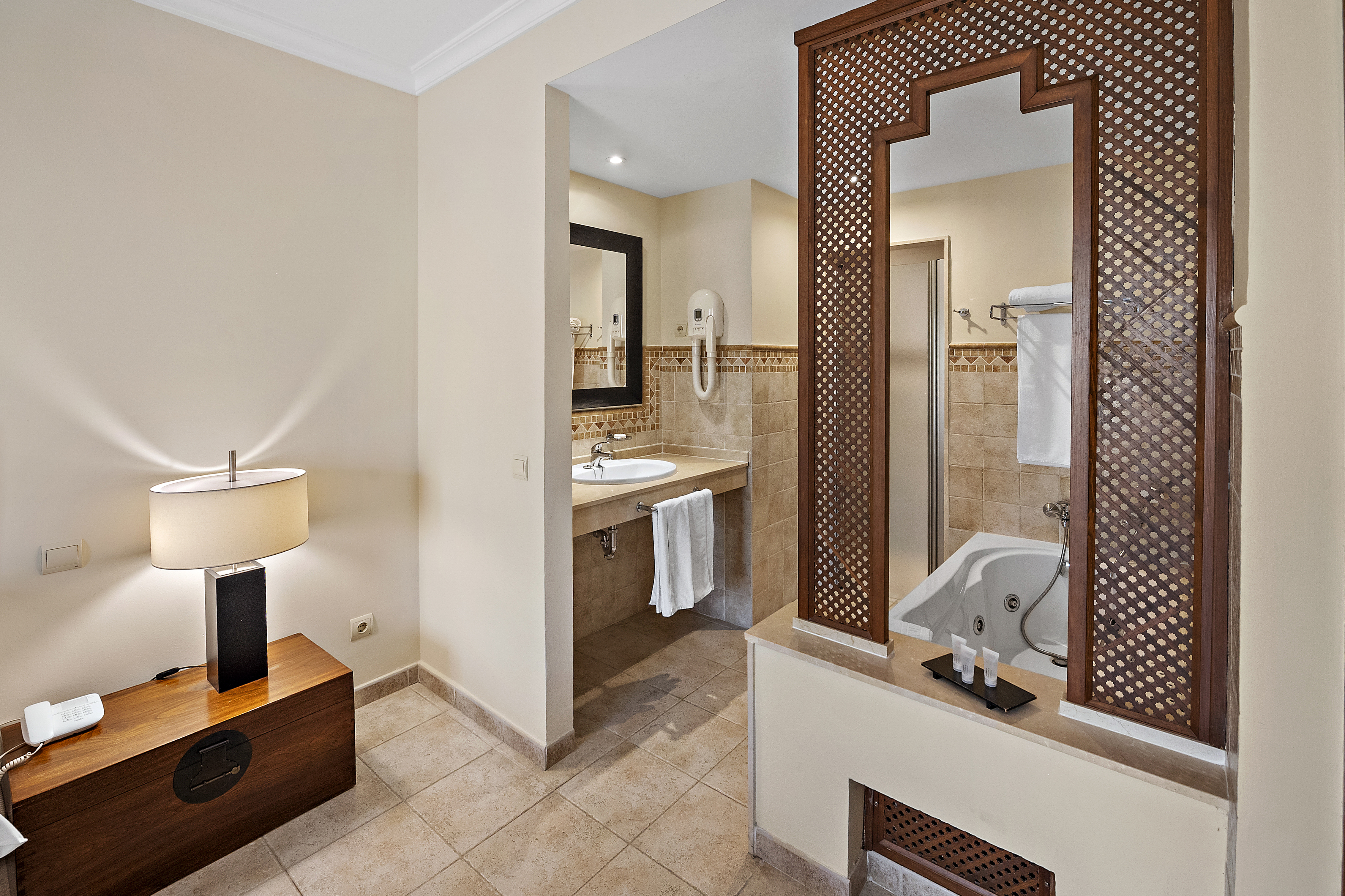 Guest room bath at the Wyndham Grand Costa del Sol in Mijas Costa, Other than US/Canada