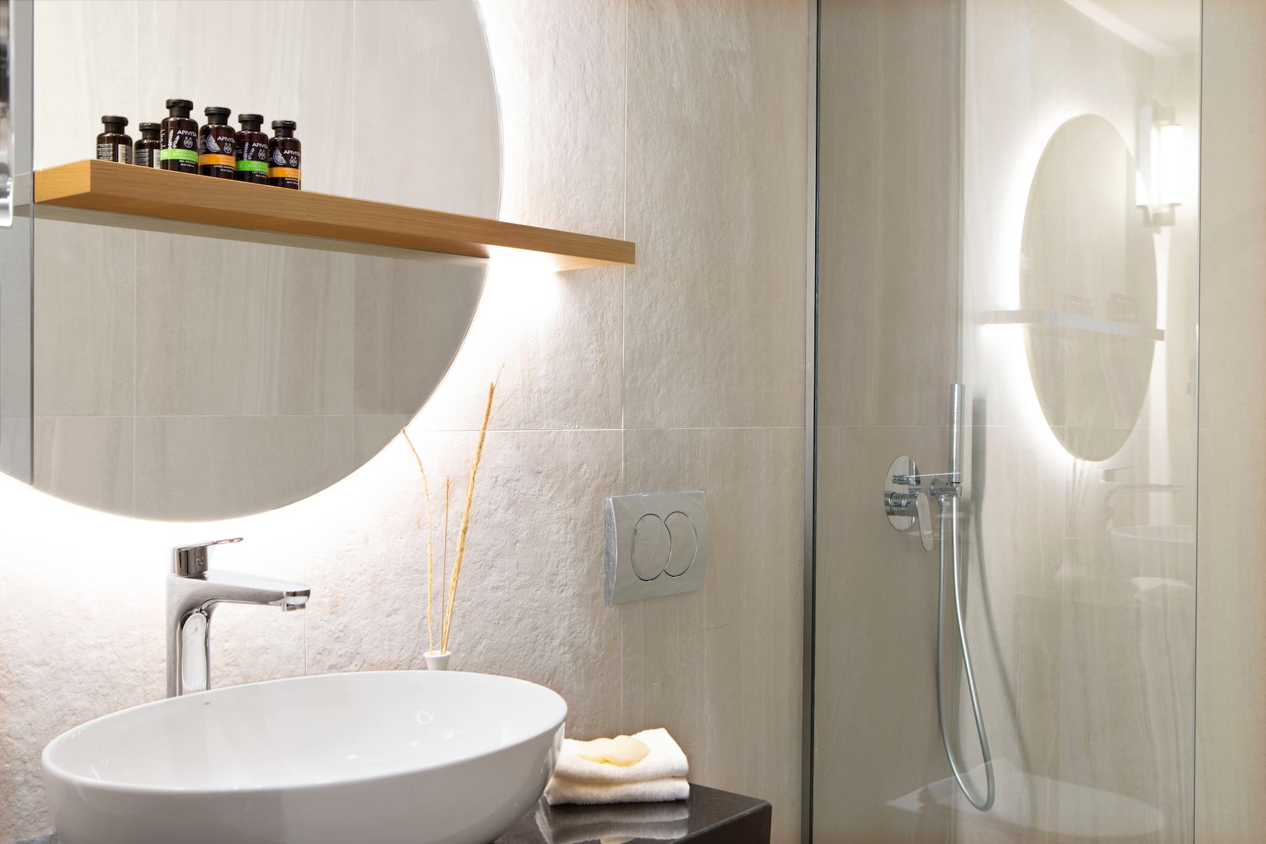 Guest room bath at the Wyndham Grand Crete Mirabello Bay in Agios Nikolaos, Other than US/Canada