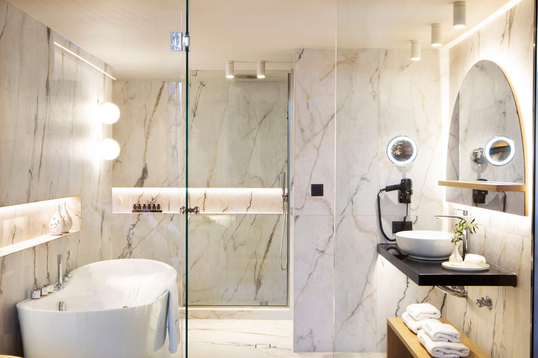 Guest room bath at the Wyndham Grand Crete Mirabello Bay in Agios Nikolaos, Other than US/Canada