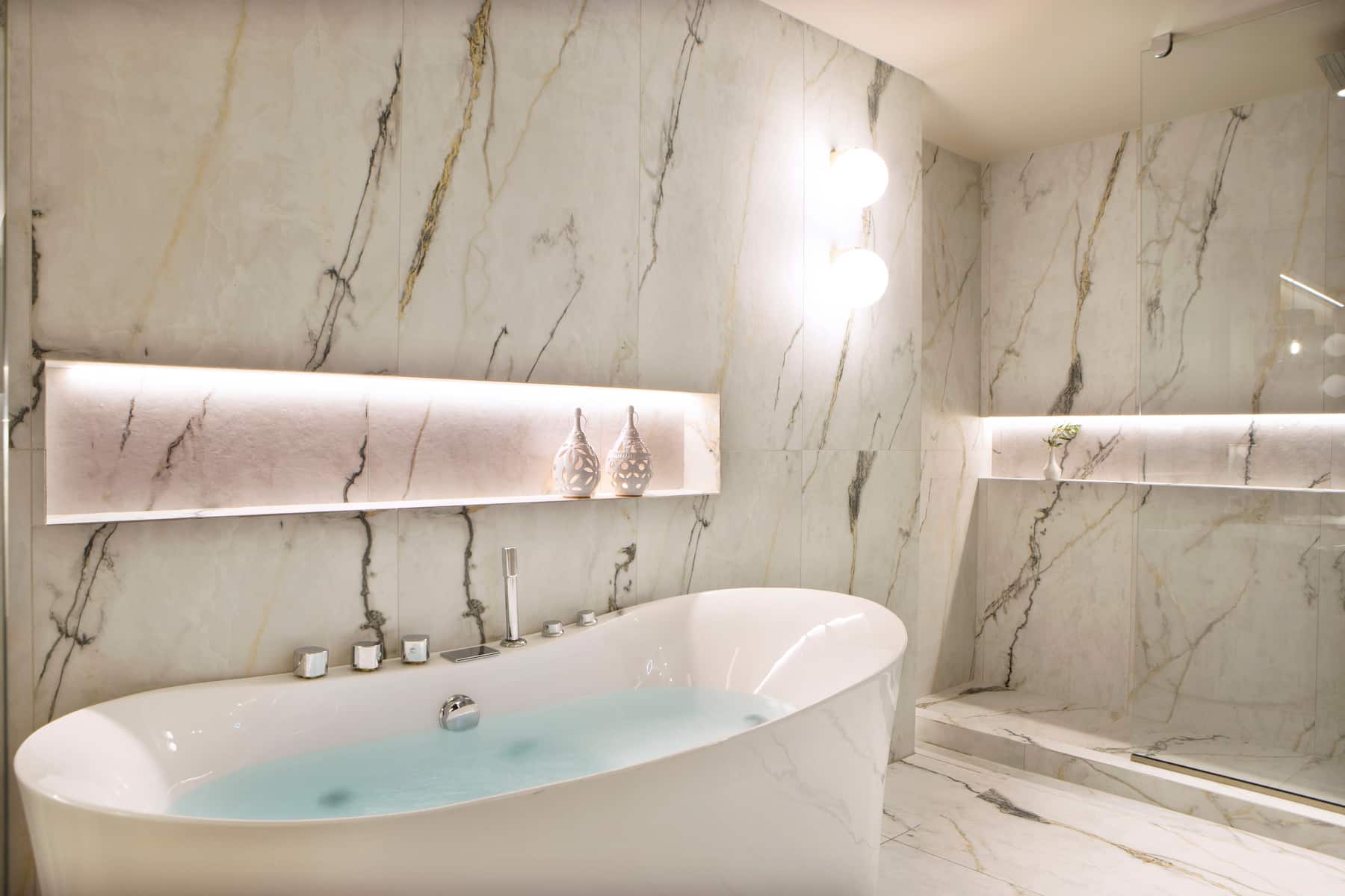 Guest room bath at the Wyndham Grand Crete Mirabello Bay in Agios Nikolaos, Other than US/Canada