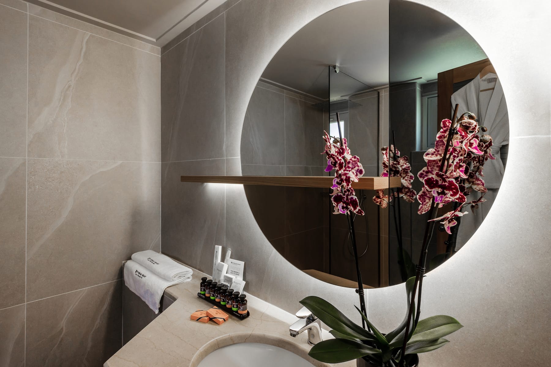 Guest room bath at the Wyndham Grand Crete Mirabello Bay in Agios Nikolaos, Other than US/Canada
