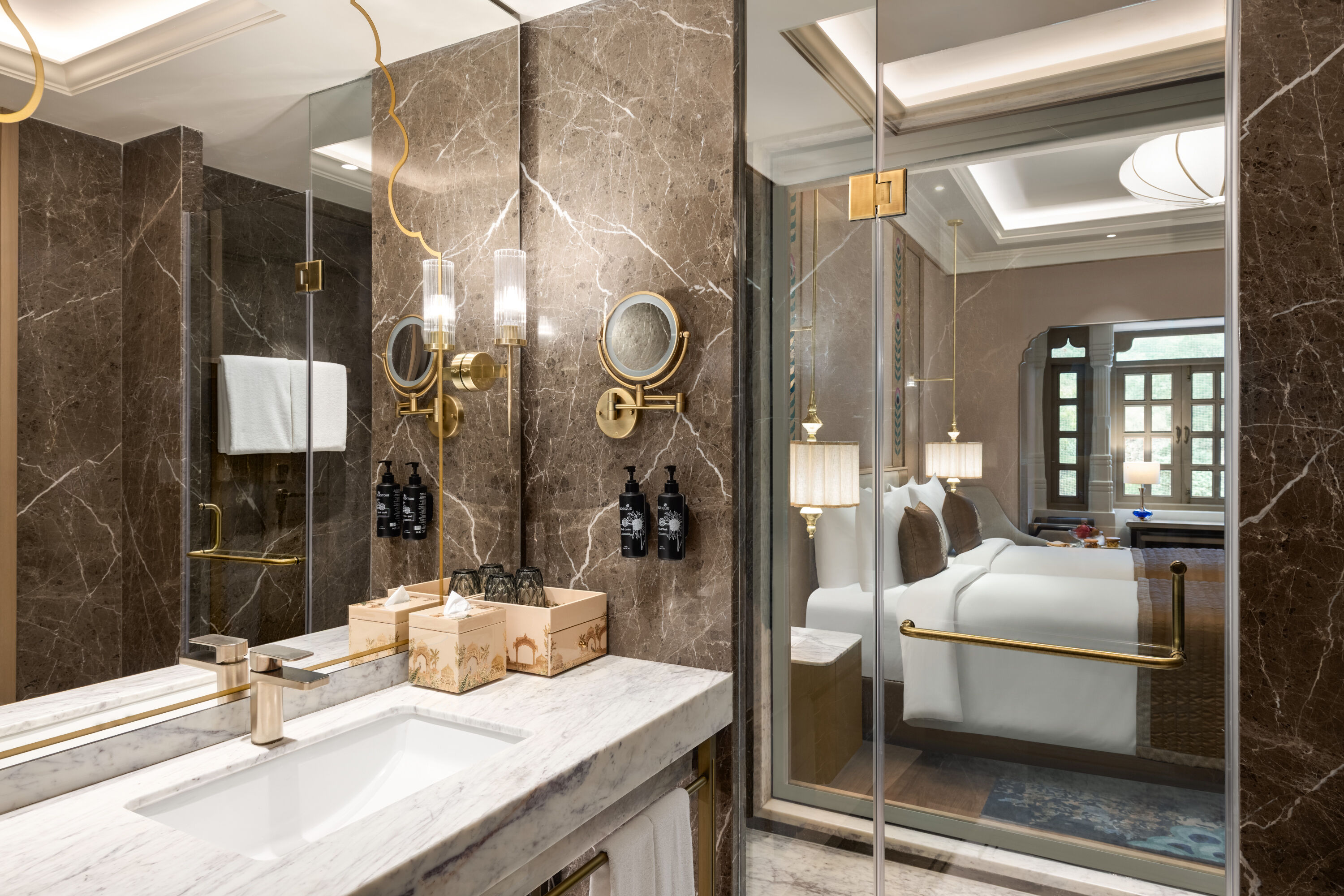 Guest room bath at the Wyndham Grand Udaipur Fateh Sagar Lake in Udaipur, Other than US/Canada