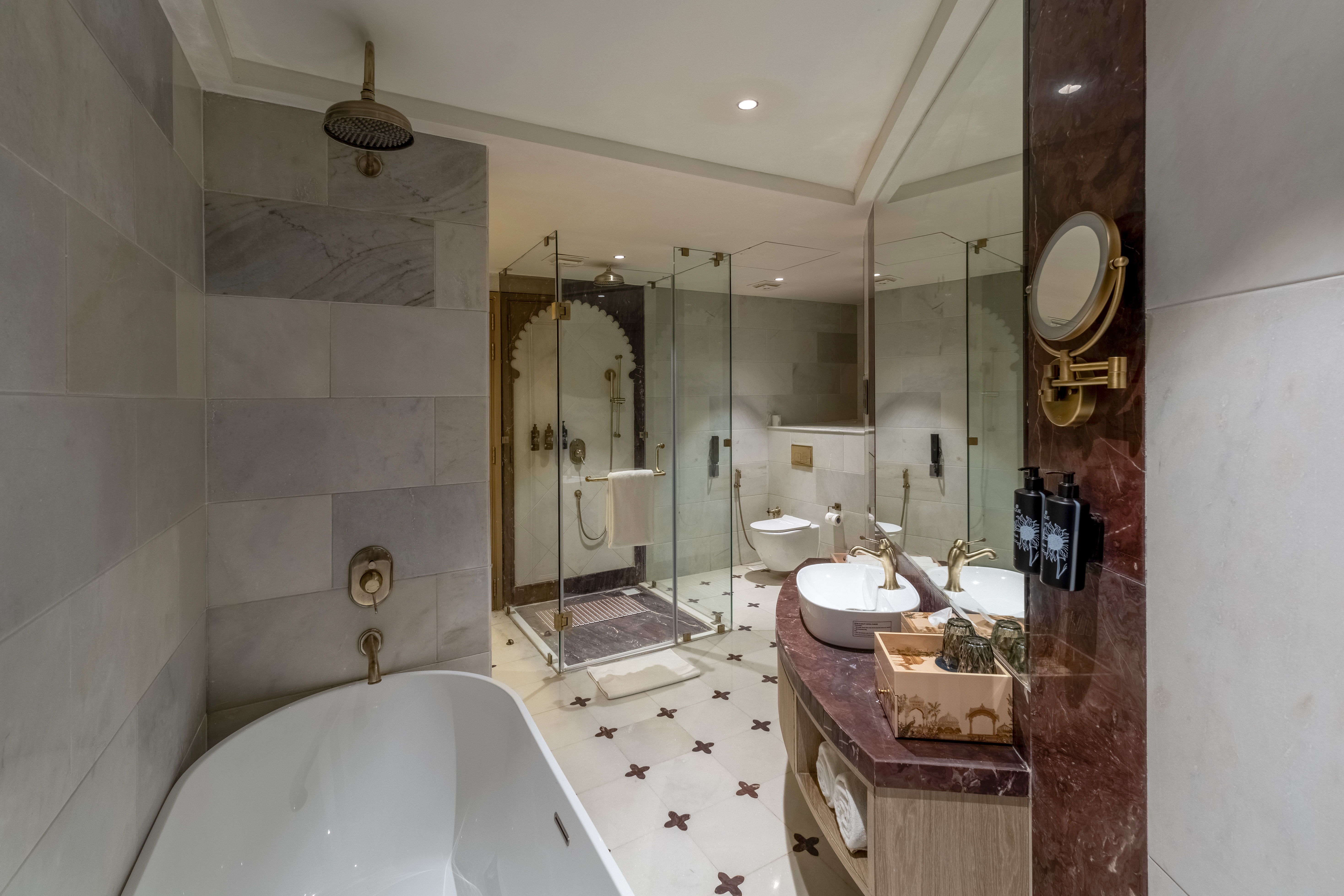 Guest room bath at the Wyndham Grand Udaipur Fateh Sagar Lake in Udaipur, Other than US/Canada