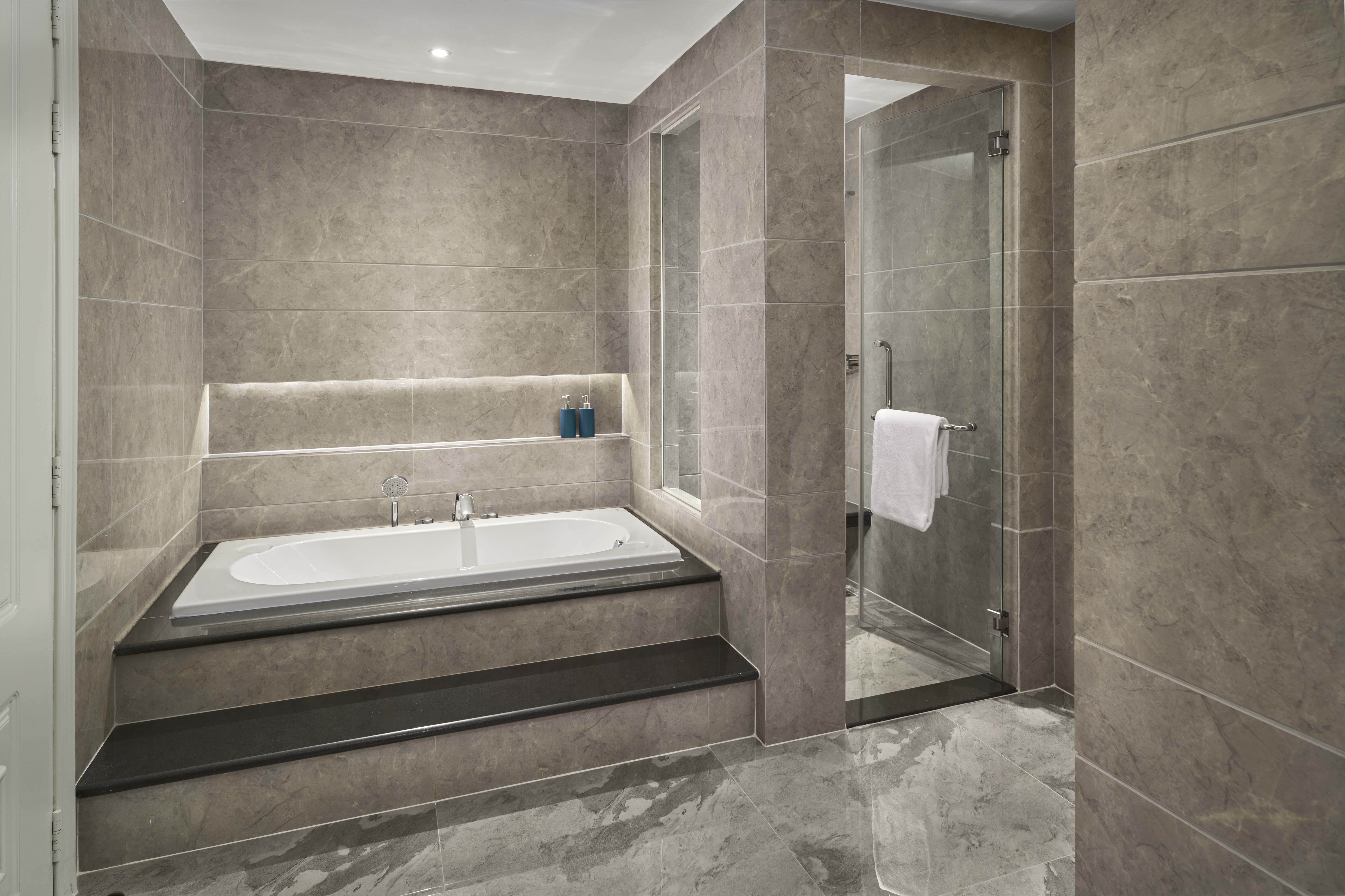 Guest room bath at the Wyndham Grand Phnom Penh Capital in Phnom Penh, Other than US/Canada