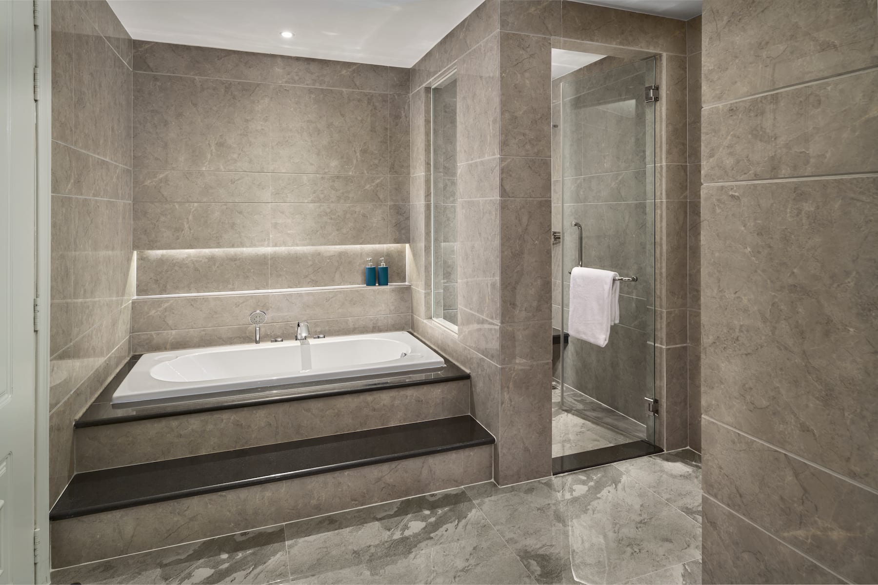 Guest room bath at the Wyndham Grand Phnom Penh Capital in Phnom Penh, Other than US/Canada
