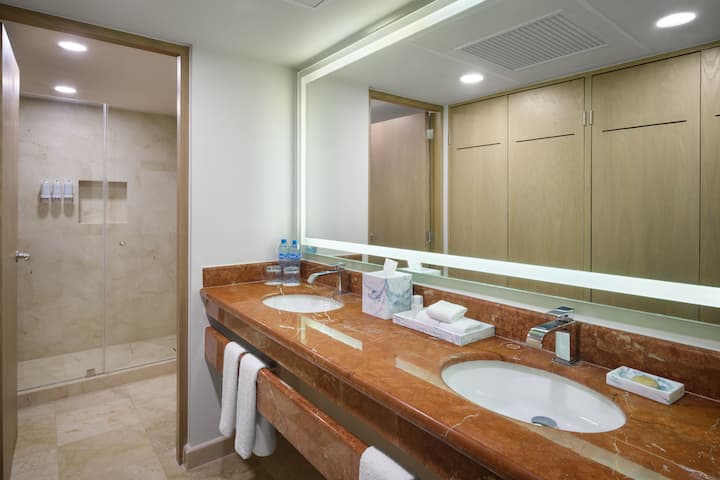 Guest room bath at the Wyndham Grand Cancun All Inclusive Resort & Villas in Cancun, Other than US/Canada