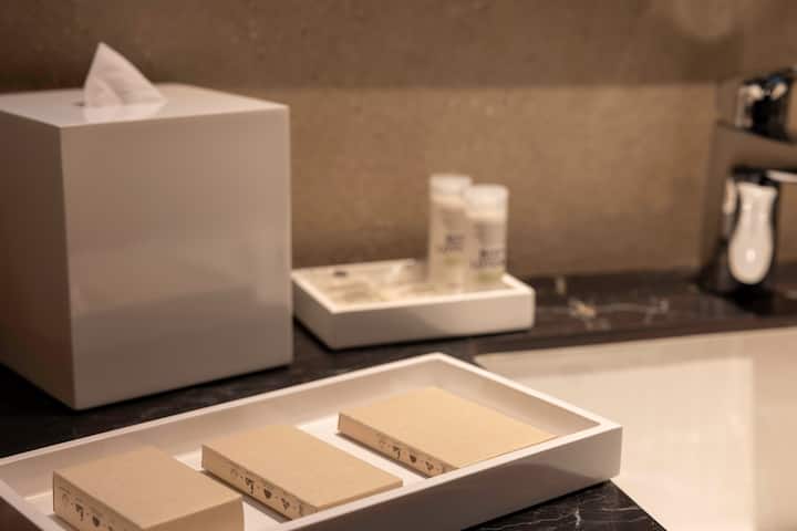 Guest room bath at the Wyndham Grand Costa Del Sol Lima Airport in Lima, Other than US/Canada