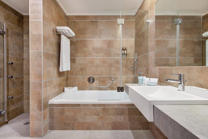 Guest room bath at the Wyndham Grand Algarve in Algarve, Other than US/Canada
