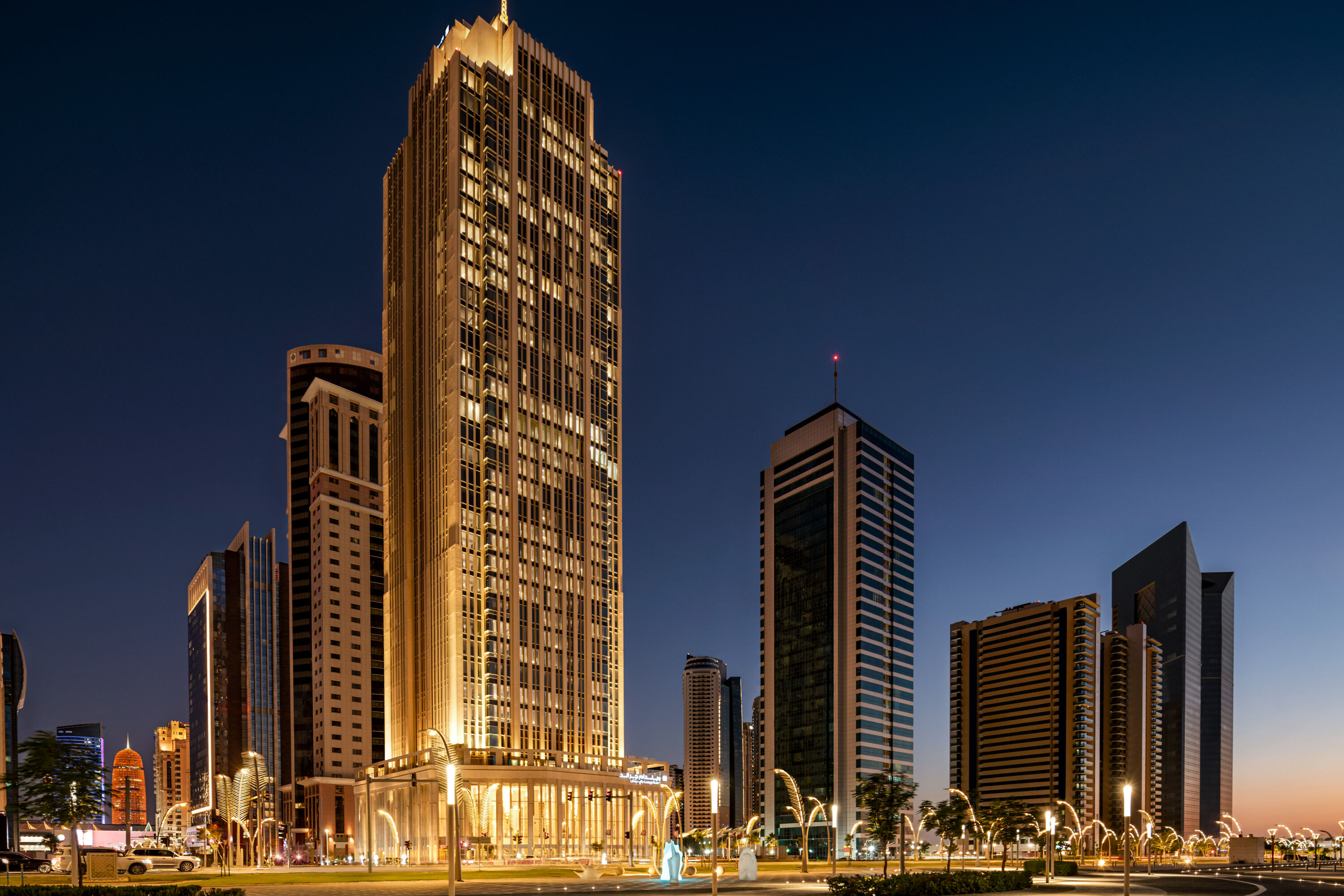 Aerial View of Wyndham Grand Doha West Bay Beach hotel in Doha, Other than US/Canada