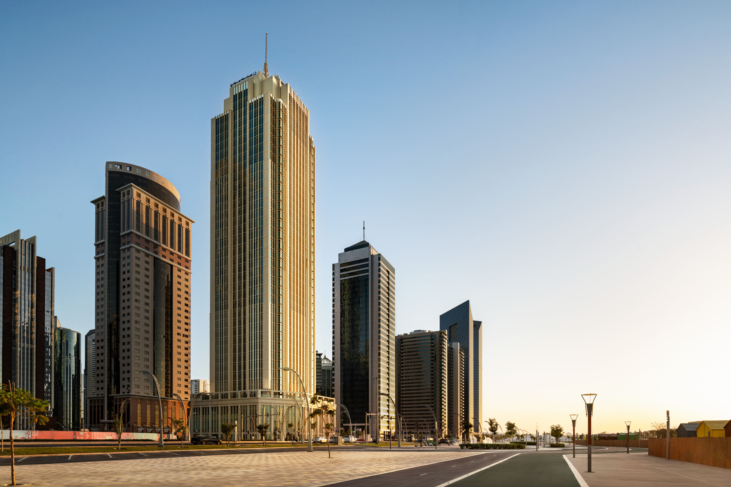 Aerial View of Wyndham Grand Doha West Bay Beach hotel in Doha, Other than US/Canada