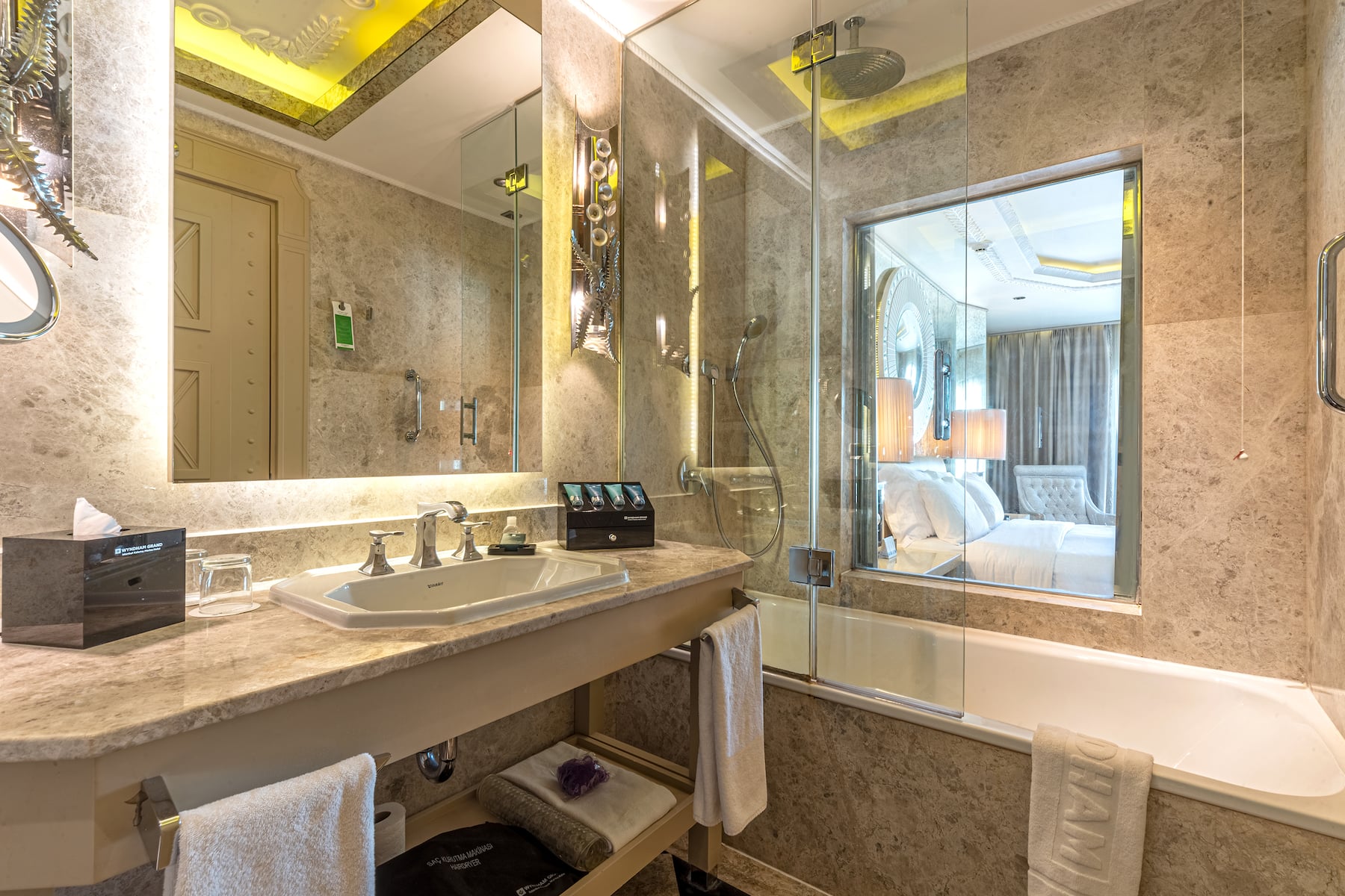 Guest room bath at the Wyndham Grand Istanbul Kalamis Marina Hotel in Istanbul, Other than US/Canada