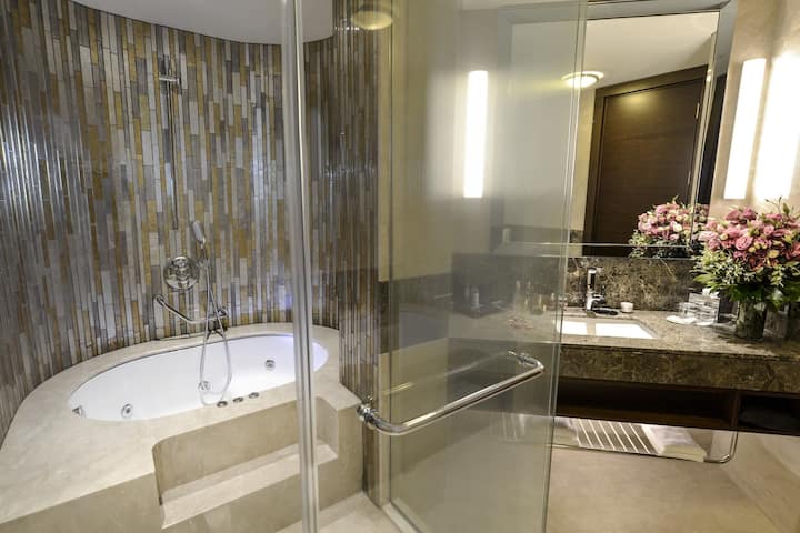Guest room bath at the Wyndham Grand Istanbul Europe in Istanbul, Other than US/Canada