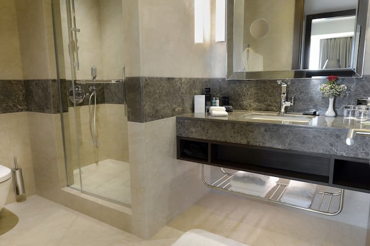 Guest room bath at the Wyndham Grand Istanbul Europe in Istanbul, Other than US/Canada