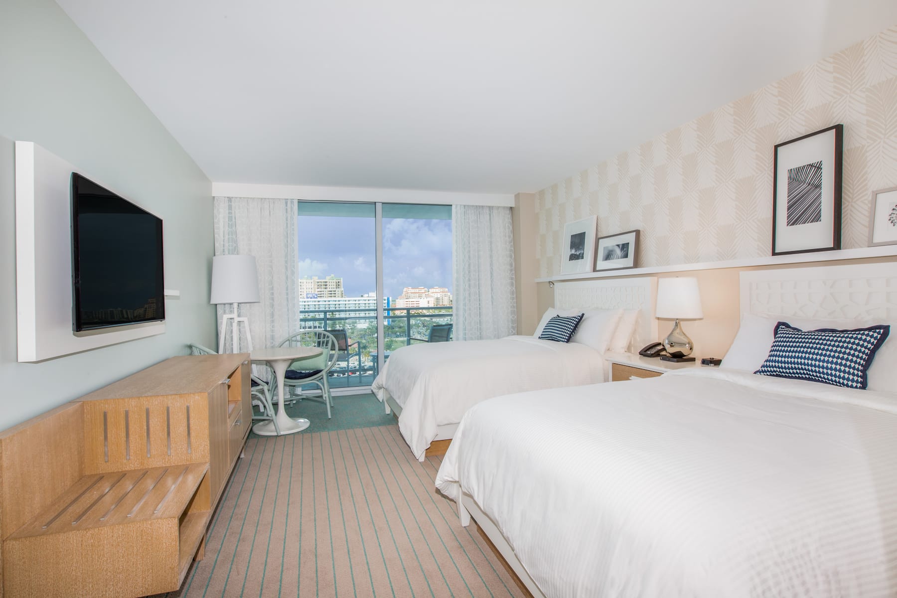 Guest room at the Wyndham Grand Clearwater Beach in Clearwater, Florida