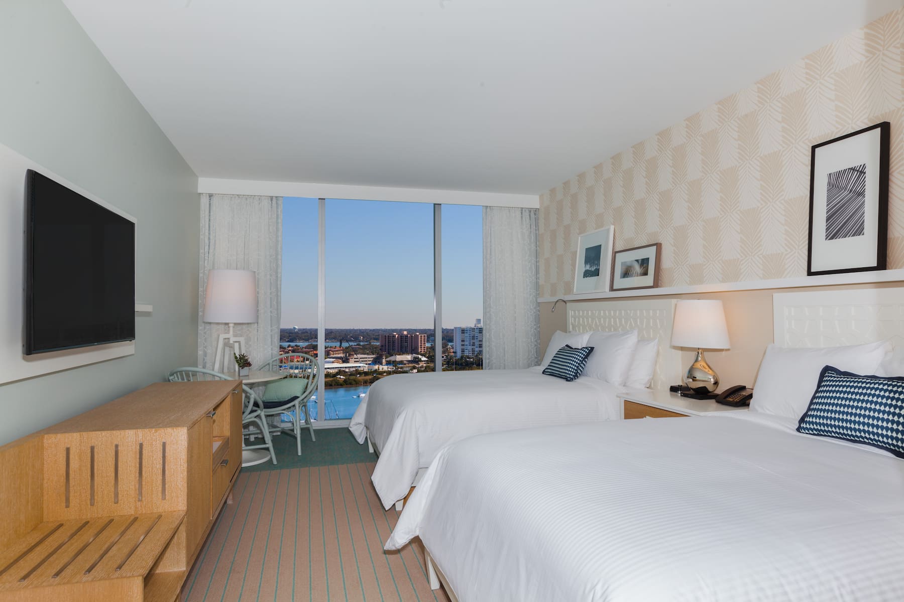 Guest room at the Wyndham Grand Clearwater Beach in Clearwater, Florida