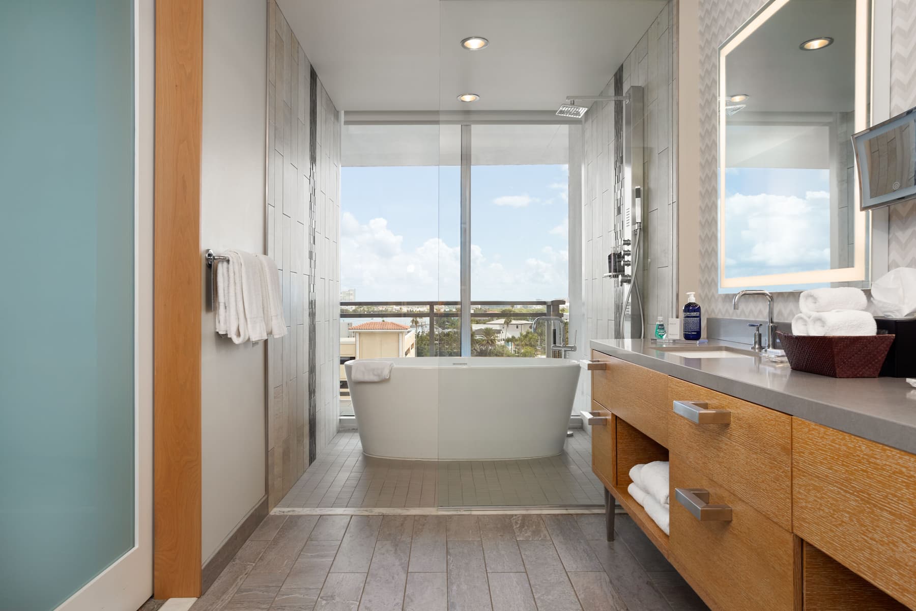 Guest room bath at the Wyndham Grand Clearwater Beach in Clearwater, Florida