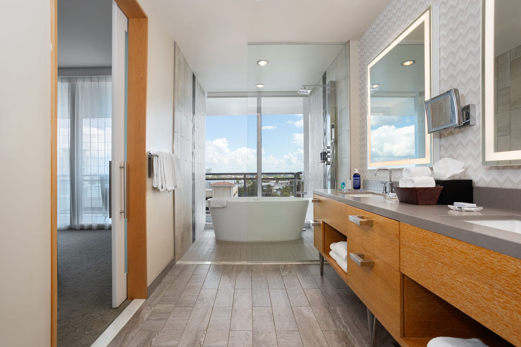Guest room bath at the Wyndham Grand Clearwater Beach in Clearwater, Florida