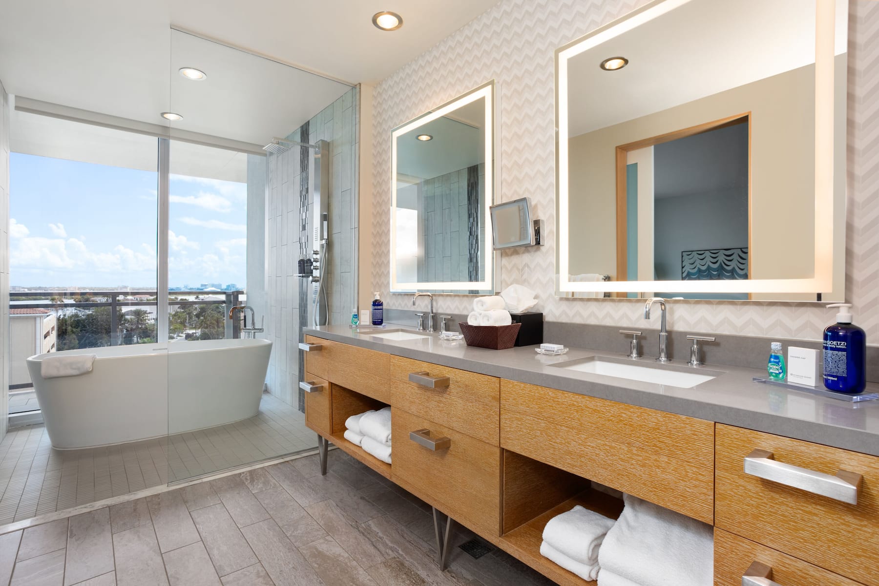 Guest room bath at the Wyndham Grand Clearwater Beach in Clearwater, Florida