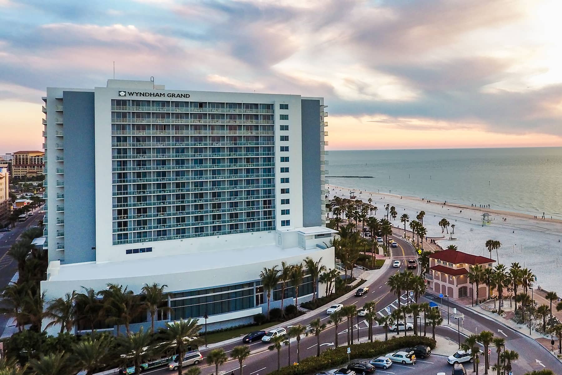 Exterior Dusk Image of Wyndham Grand Clearwater Beach hotel in Clearwater, Florida