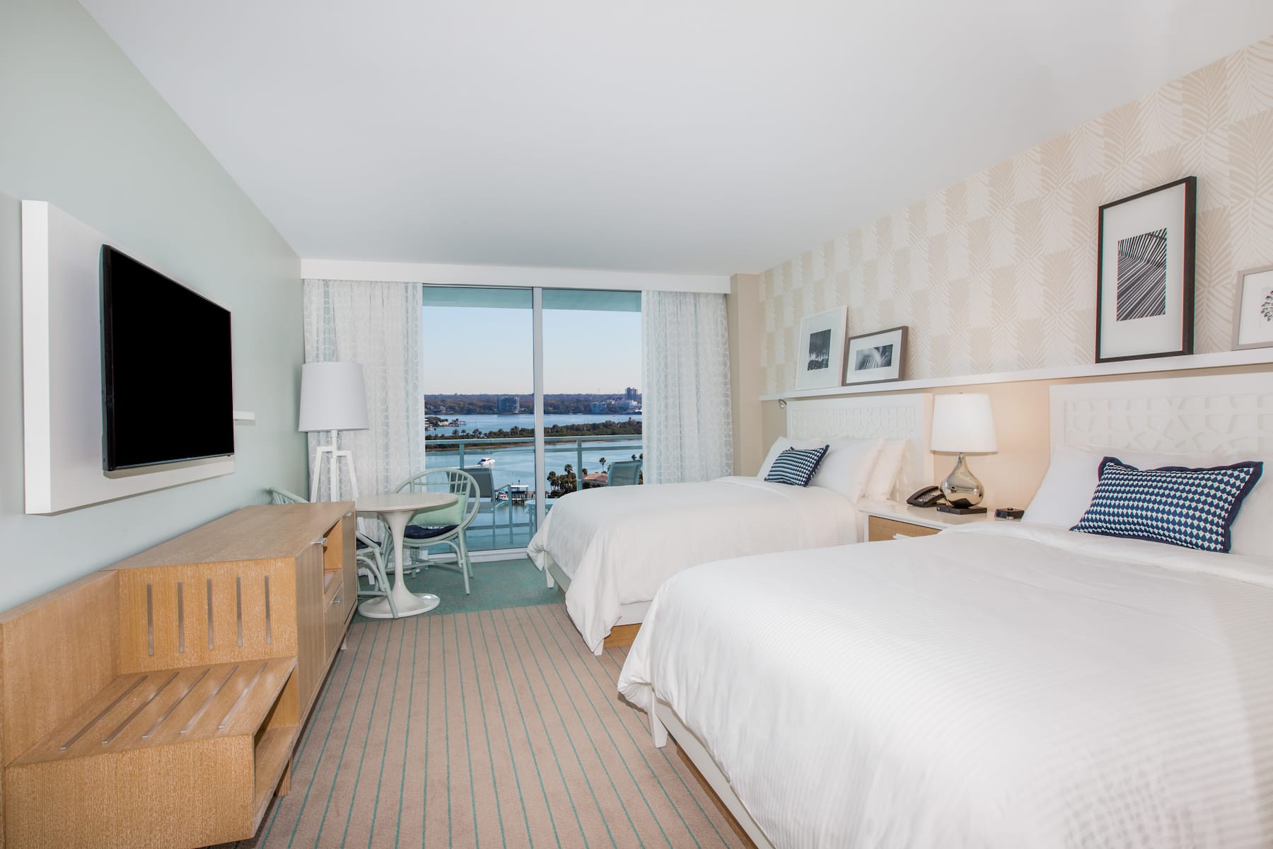 Guest room at the Wyndham Grand Clearwater Beach in Clearwater, Florida