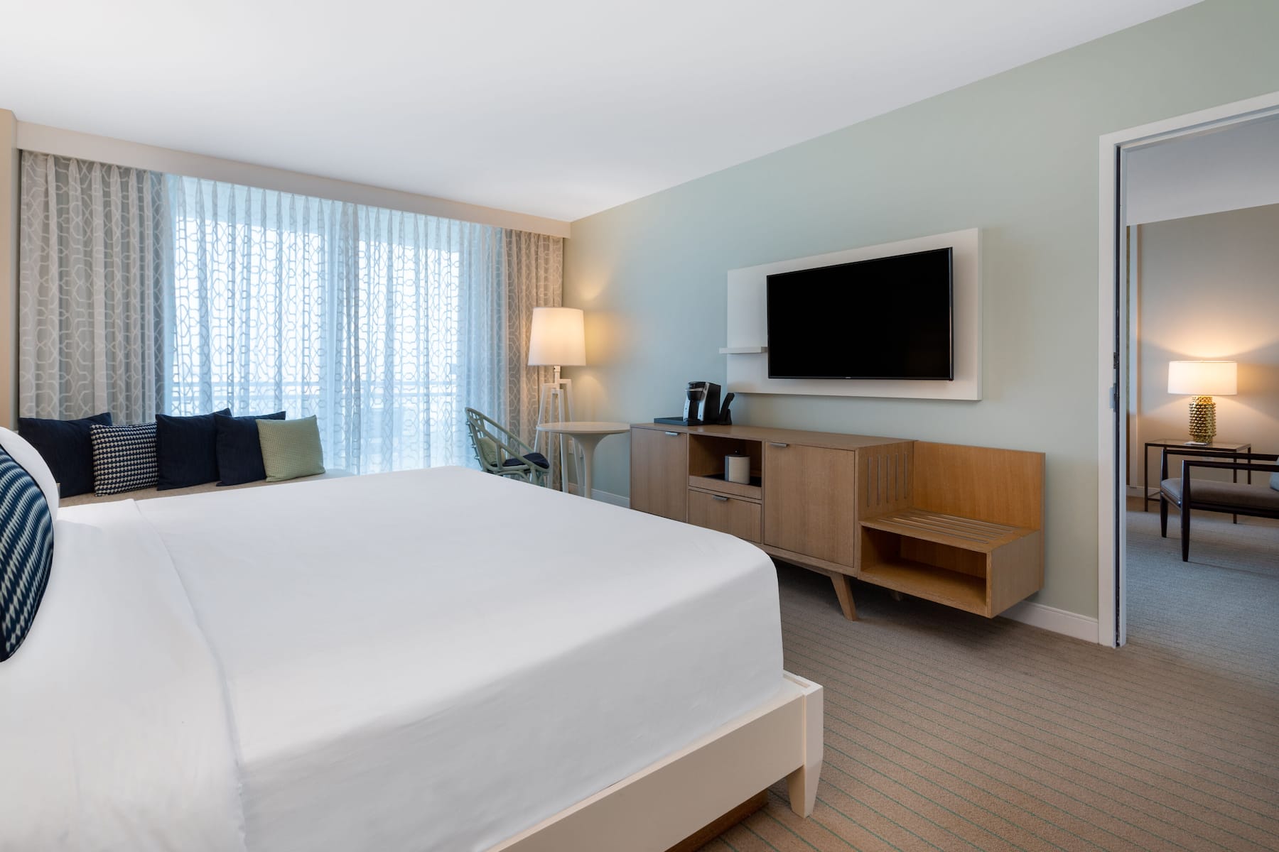 Guest room at the Wyndham Grand Clearwater Beach in Clearwater, Florida
