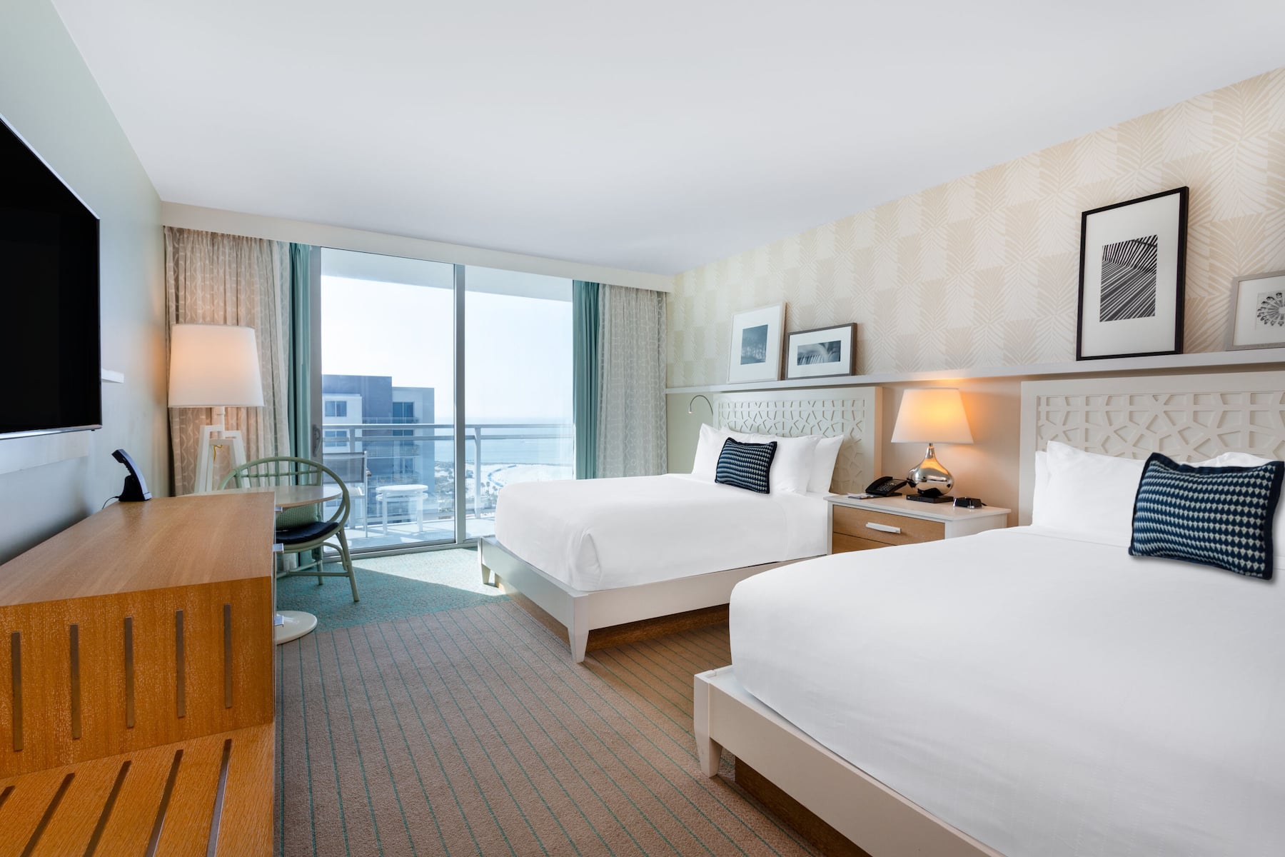 Guest room at the Wyndham Grand Clearwater Beach in Clearwater, Florida